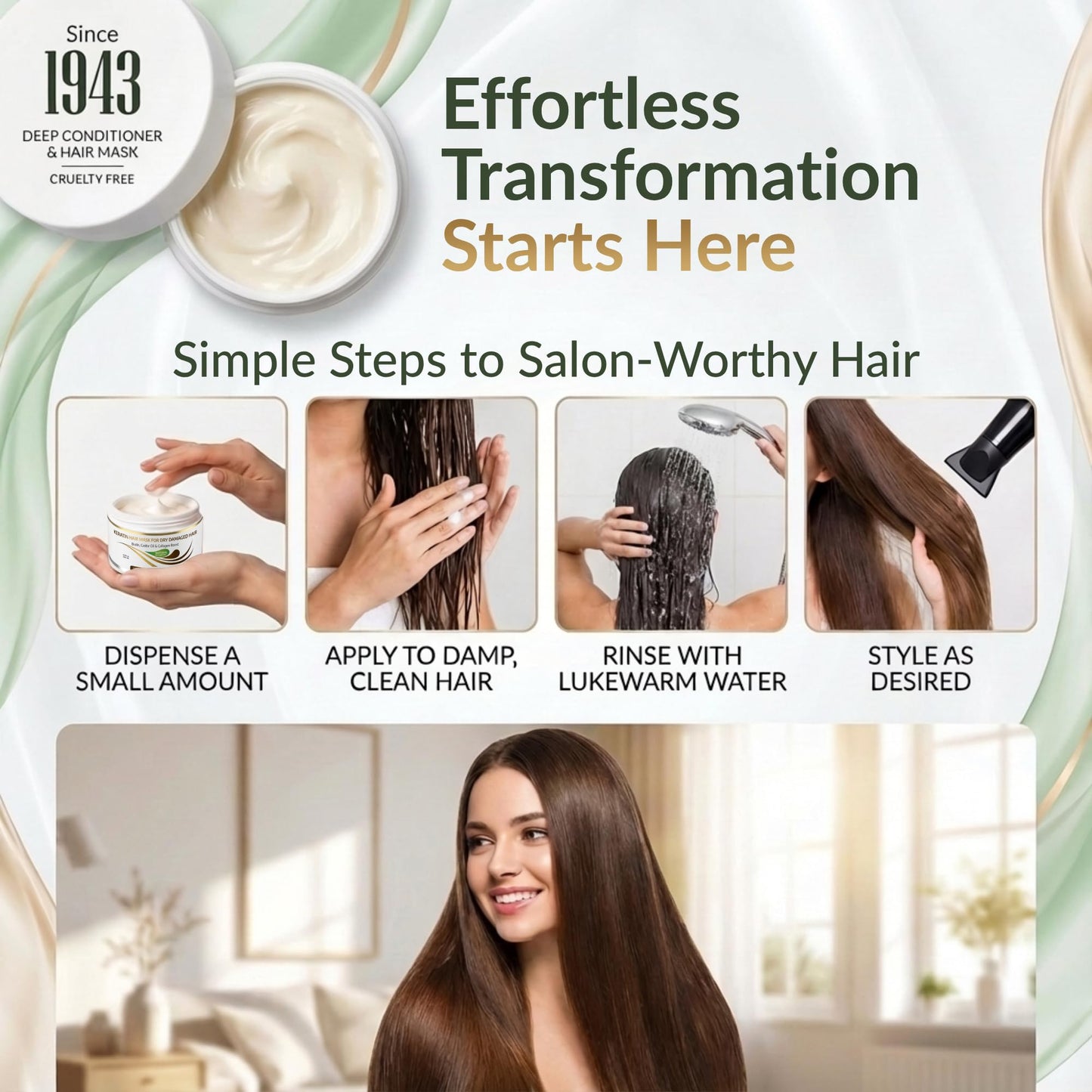 VITAMINS hair cosmetics Keratin Hair Mask - Protein Repair Keratin Treatment - Deep Conditioner for Dry, Damaged, Curly, Straight & Frizzy Hair with Biotin, Collagen & Castor Oil - 8.5 Fl Oz