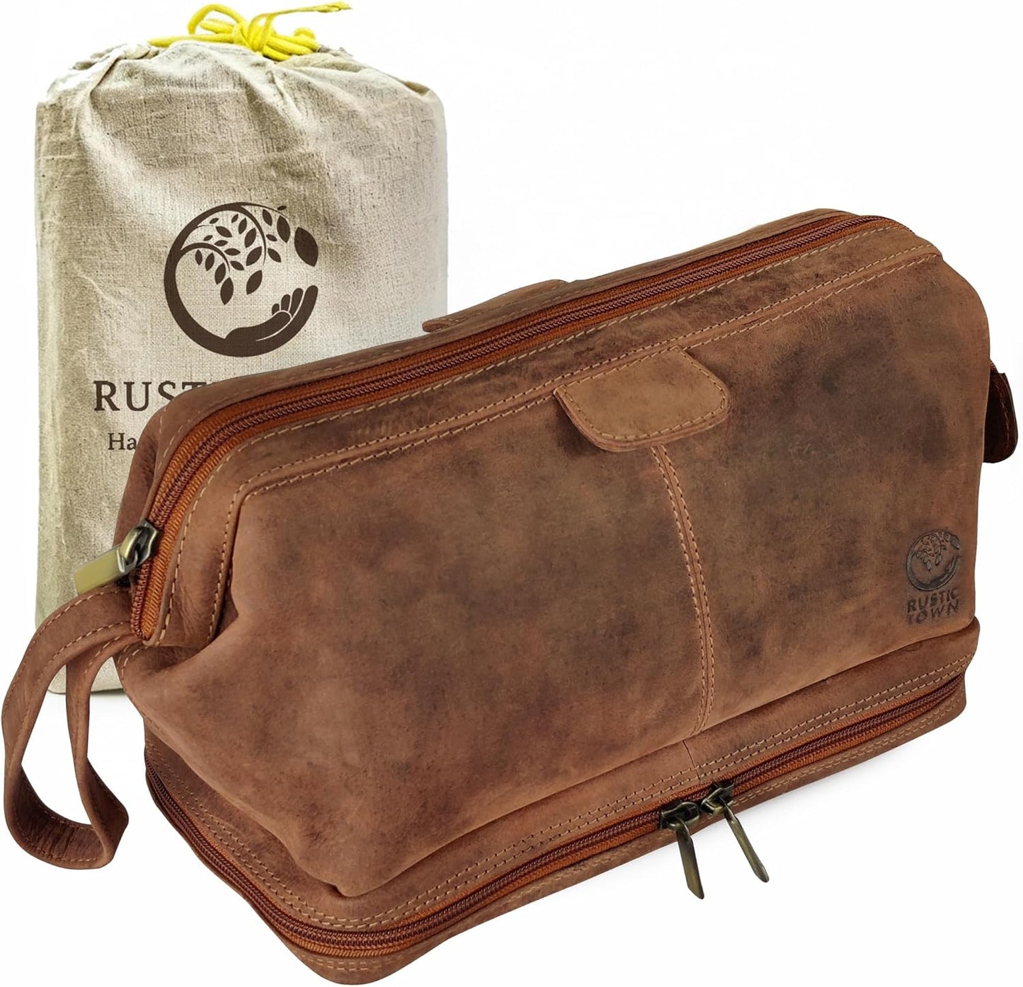 Leather Toiletry Bag for Men | Rustic Town Travel Shaving Kit - Versatile Bathroom Organizer for Cosmetics & Toiletries
