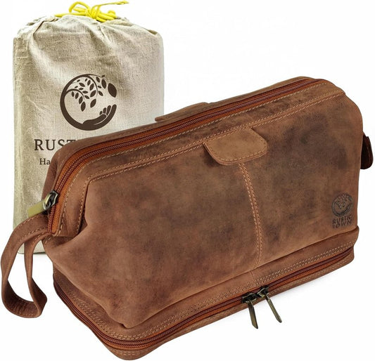 Leather Toiletry Bag for Men | Rustic Town Travel Shaving Kit - Versatile Bathroom Organizer for Cosmetics & Toiletries