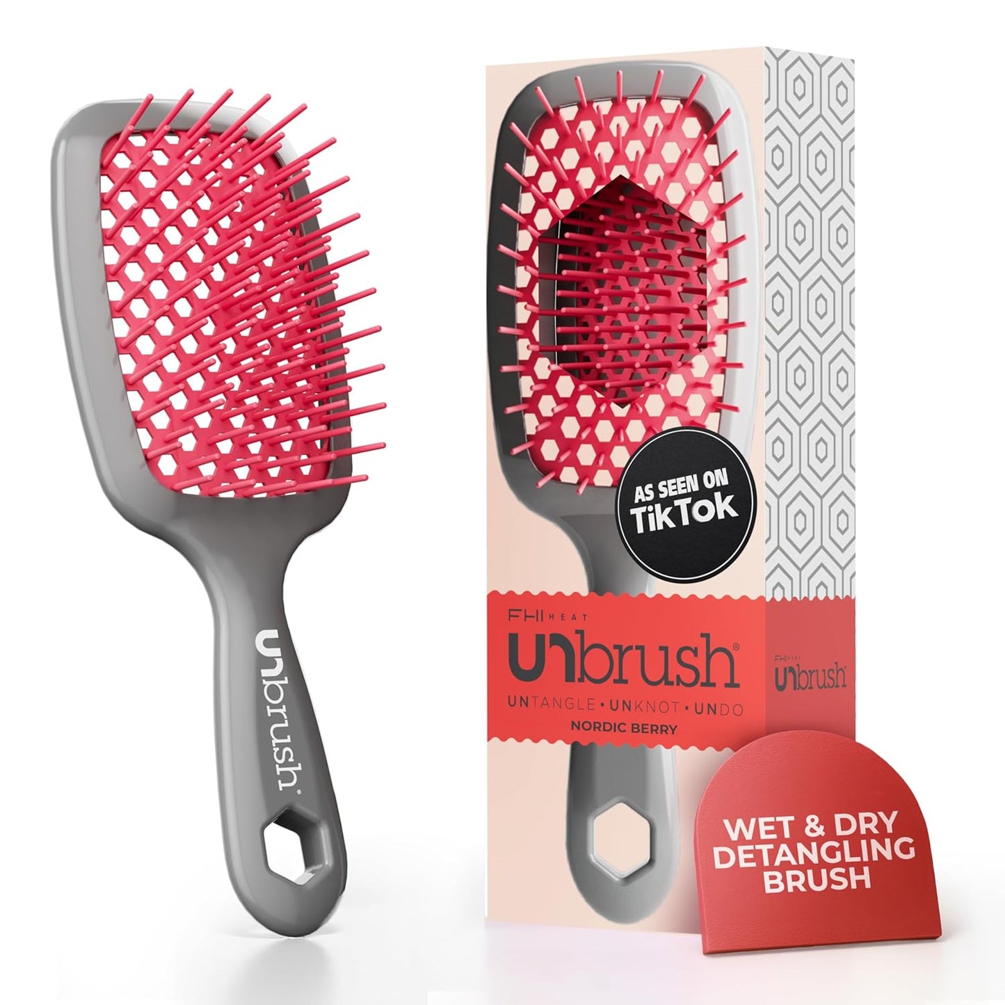 FHI Heat Detangling Brush - Pain-Free Brushing for Wet & Dry Hair | Durable DuoFlex Bristles, Lightweight, Cherry Blossom