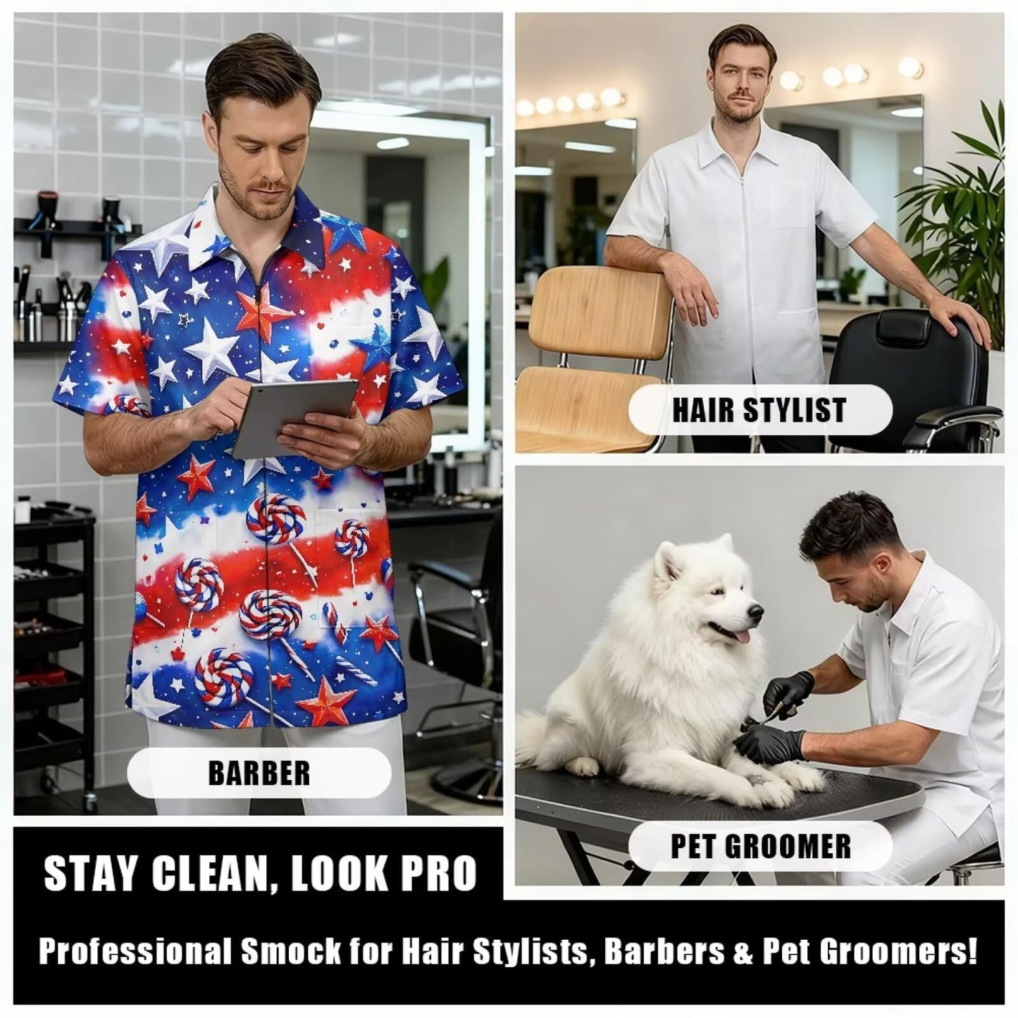 Srengjodk America Flag Print Hair Stylist Apron Dog Grooming Smock For Women Men Hair Stylist Apron Professional Pet Groomer Smock Smock For Cosmetologist,Barber Xl XL