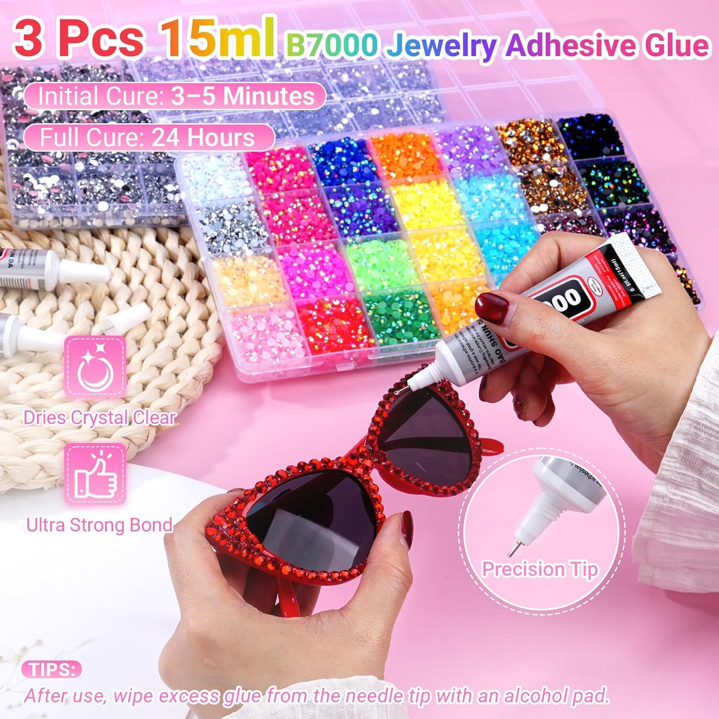 Jelly Rhinestones Kit - 61000 Pcs Multicolor & Silver Flatback Gems | 3mm, 2/3/4/5/6mm for Crafting & Bedazzling