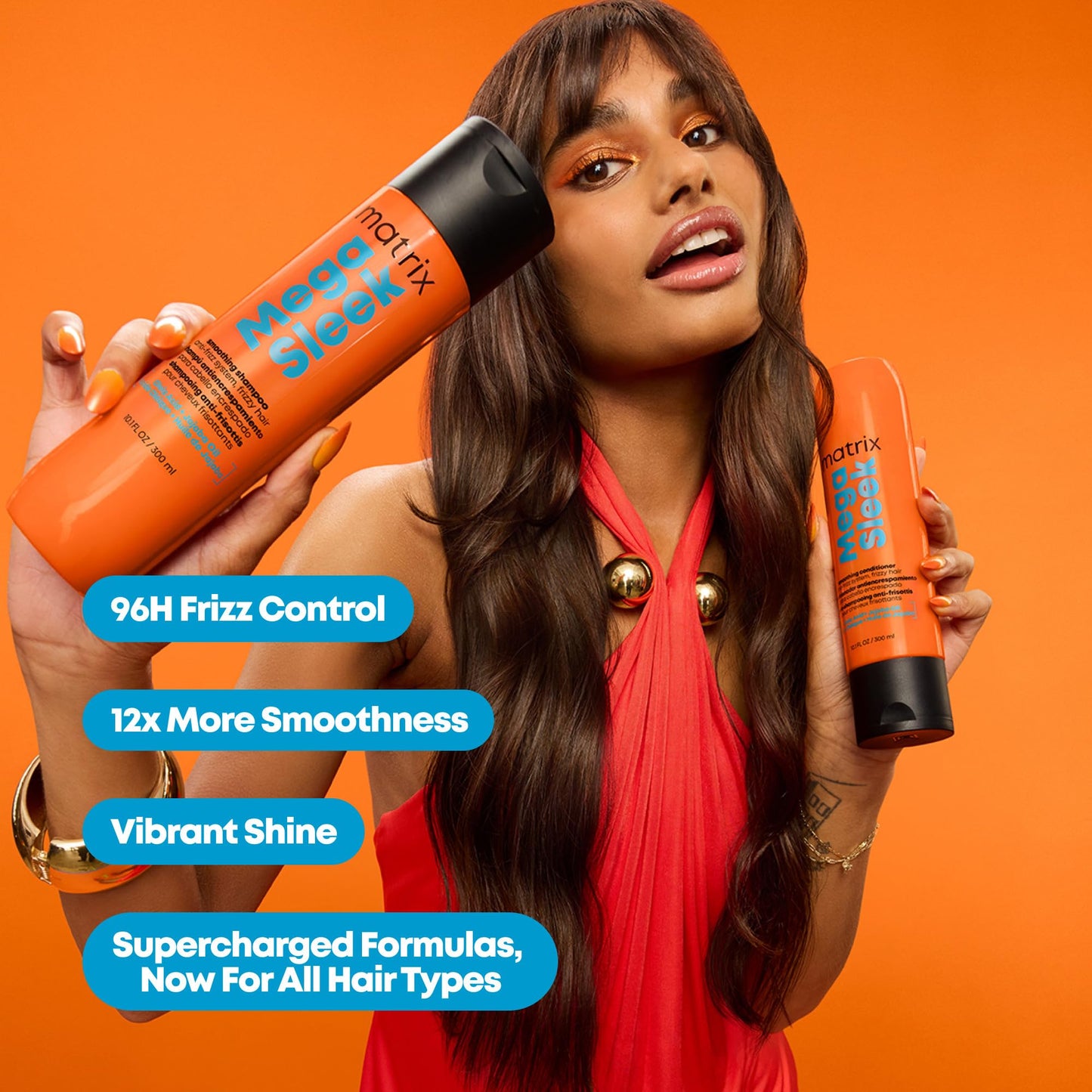 Matrix Mega Sleek Anti-Frizz Shampoo - 96H Frizz Control, 12x Smoother Hair, and Professional Hydration, 10.1 Fl Oz