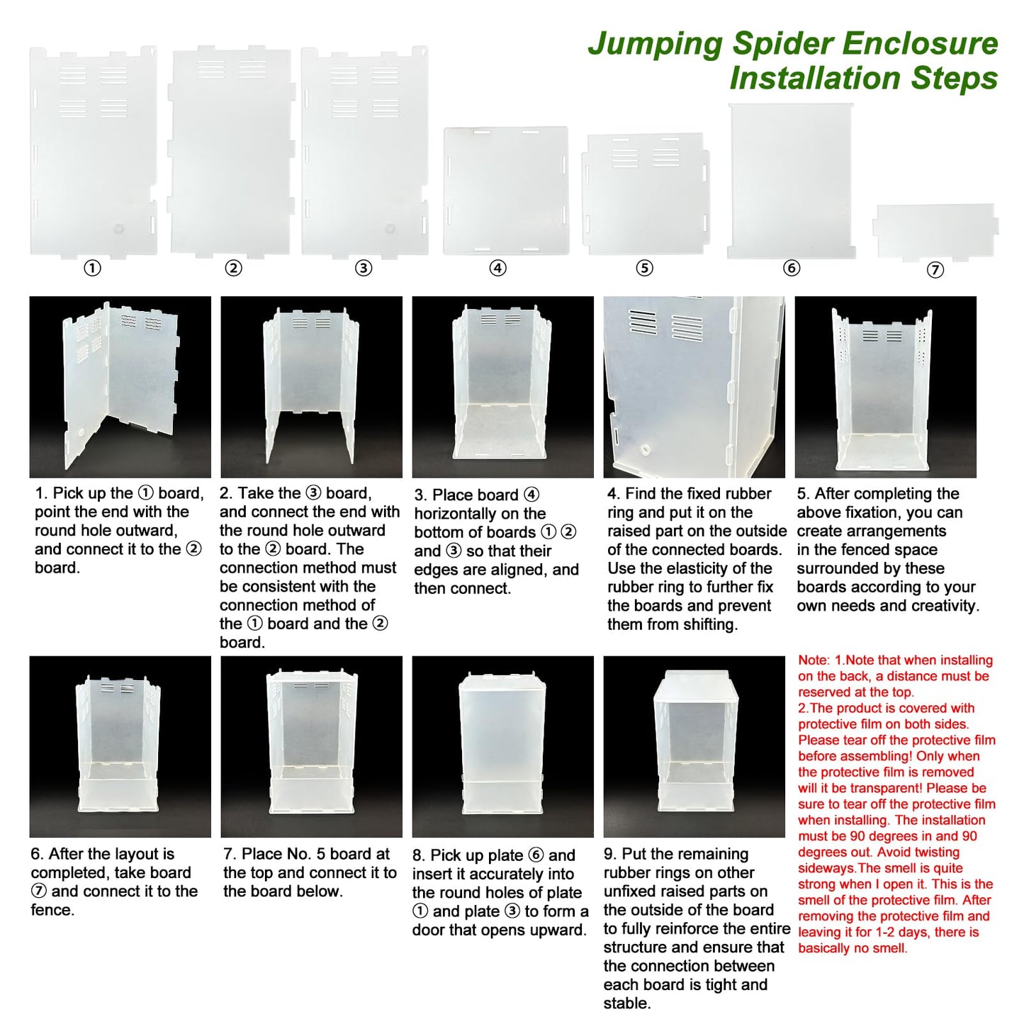 Jumping Spider Enclosure,DIY Insects Habitat,Small Reptile Terrarium Glass House Accessories Set,with Temperature and Humidity Detector Water Feeder Platform Hide,5.5“x5.5”x9.5“ (Forest)