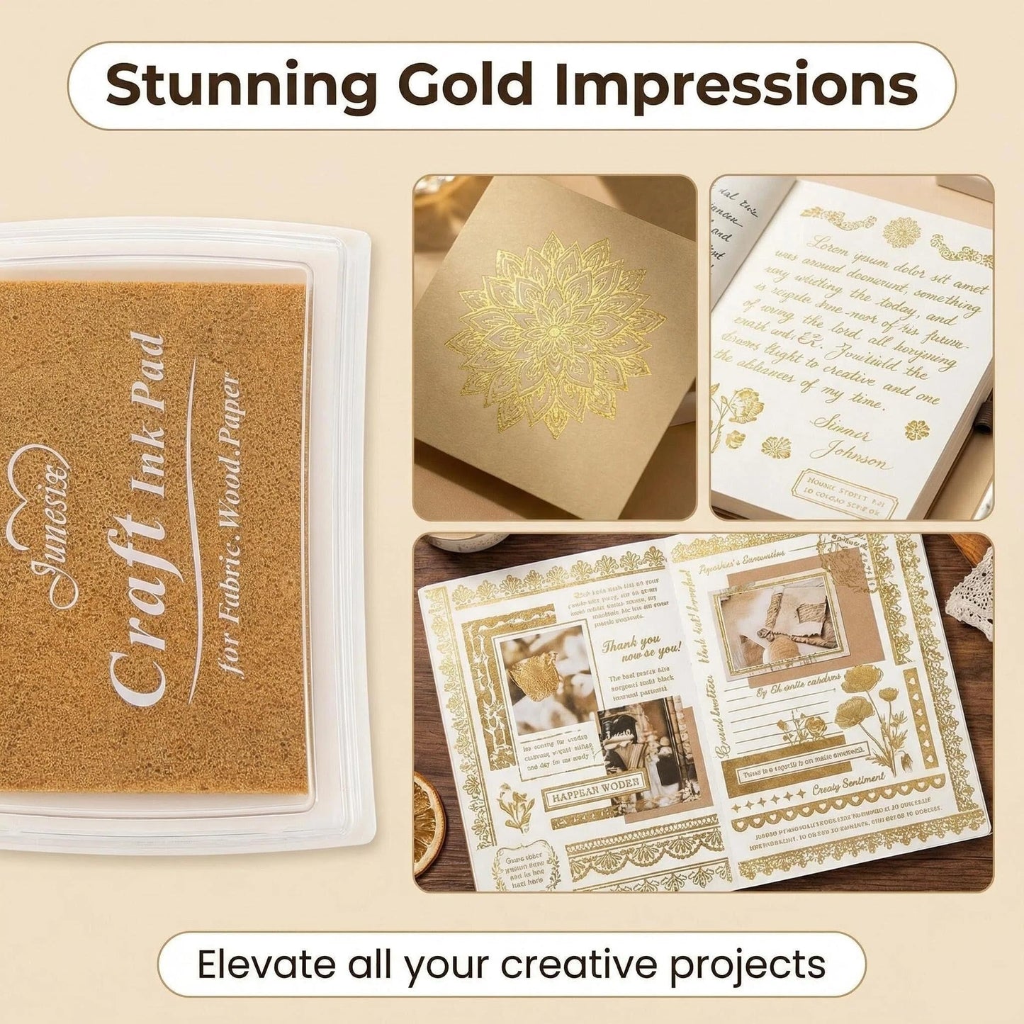 Gold Metallic Ink Pad for Rubber Stamps – Craft Stamp Ink for Scrapbooking, Card Making & DIY Projects