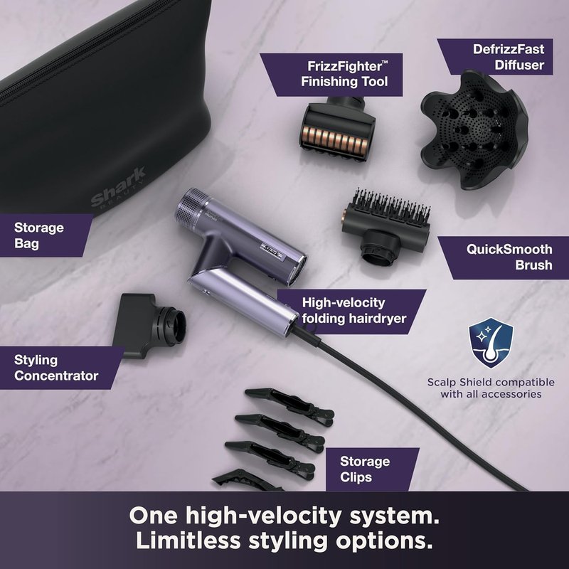 Shark SpeedStyle Pro Flex Hair Dryer System - High-Velocity Ionic Design with Scalp Shield | Lightweight, No Heat Damage