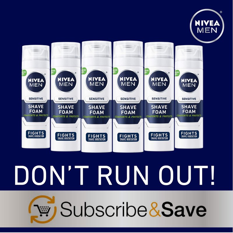 NIVEA MEN Sensitive Shave Foam with Vitamin E, Soothing Chamomile and Witch Hazel Extracts, 7 Oz Can (Pack of 1)