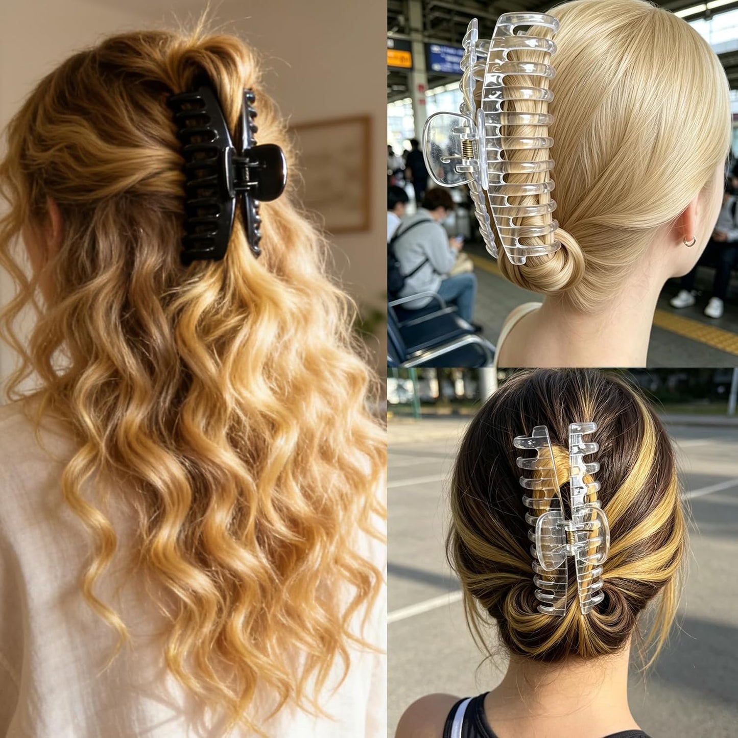 Jumbo Hair Clips for Thick Hair - Long Butterfly Accessories | 5.5 Inch, 2 Pack (Black & Clear)