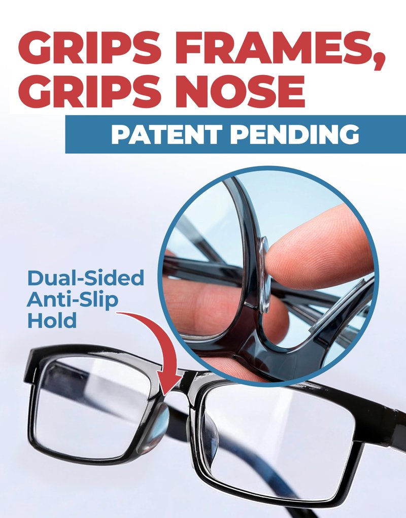 Anti-Slip Nose Pads for Glasses, Dual-Grip Design with 3M Frame Adhesive and Silicone Nose Grip, Ultra-Thin 0.03" Stick-On Eyeglass Pads, Clear