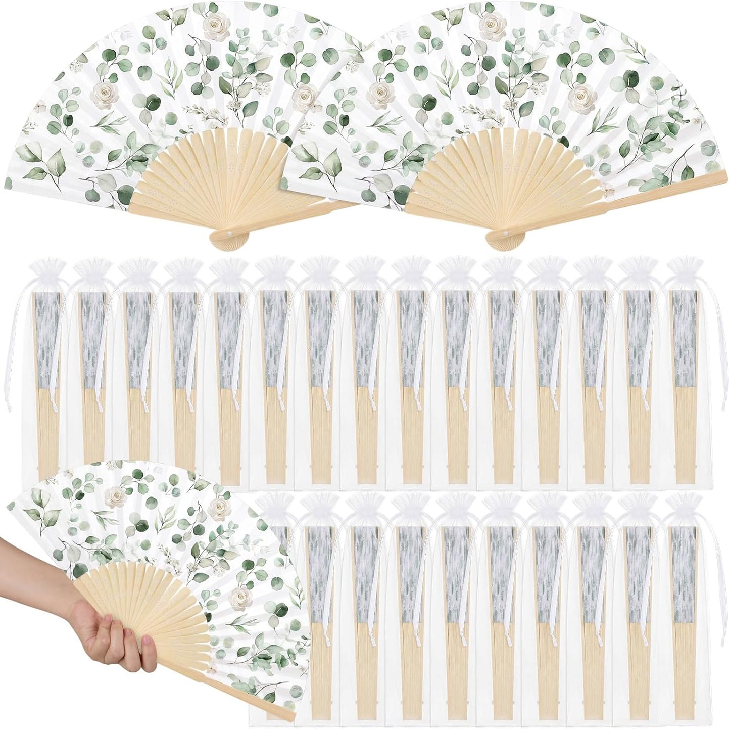 Wildflower Folding Hand Fan Set - 25 Vintage Paper Fans with Organza Bags | Perfect for Weddings & Tea Parties