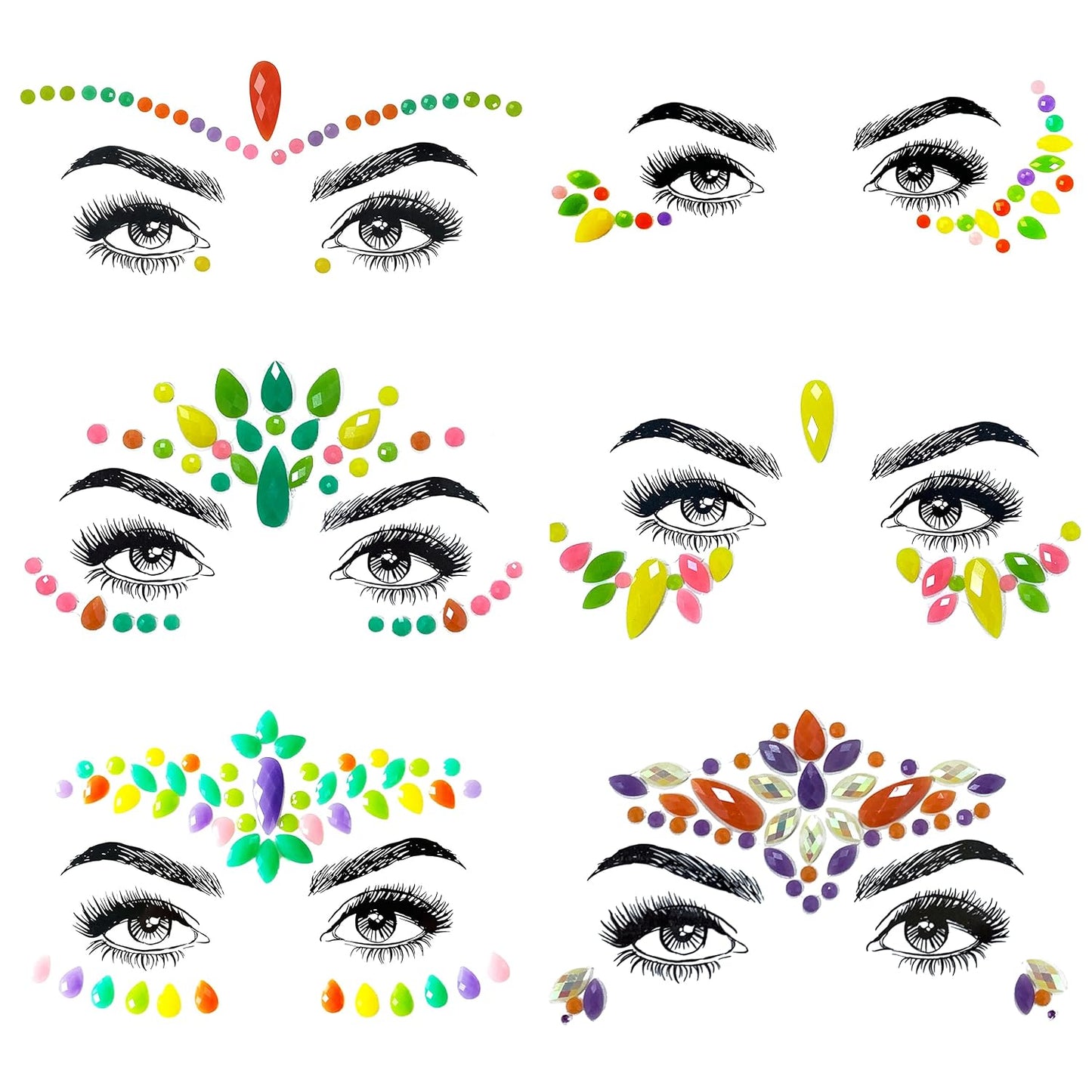 Gemstone Face Stickers - 8 Pcs Rhinestone Face Jewels for Festivals | Halloween & Christmas Party Decor