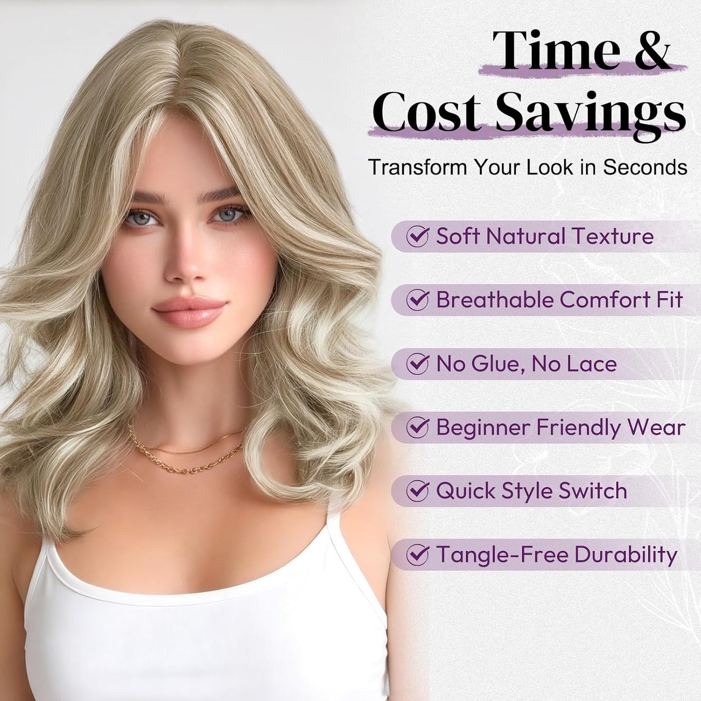Short Wavy Layered Ash Blonde Wig | Shoulder-Length Body Wave with Face-Framing Bangs