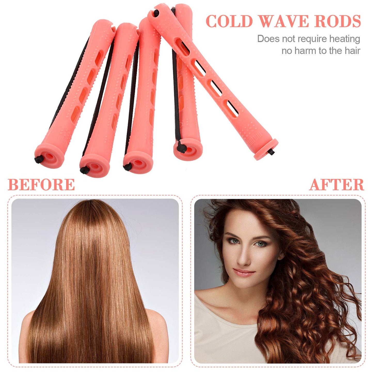 48 Pieces Cold Wave Hair Perm Rods and Plastic Curlers with Steel Pintail Comb for Hairdressing and Styling (Pink, 0.51 Inch/ 1.3 cm)