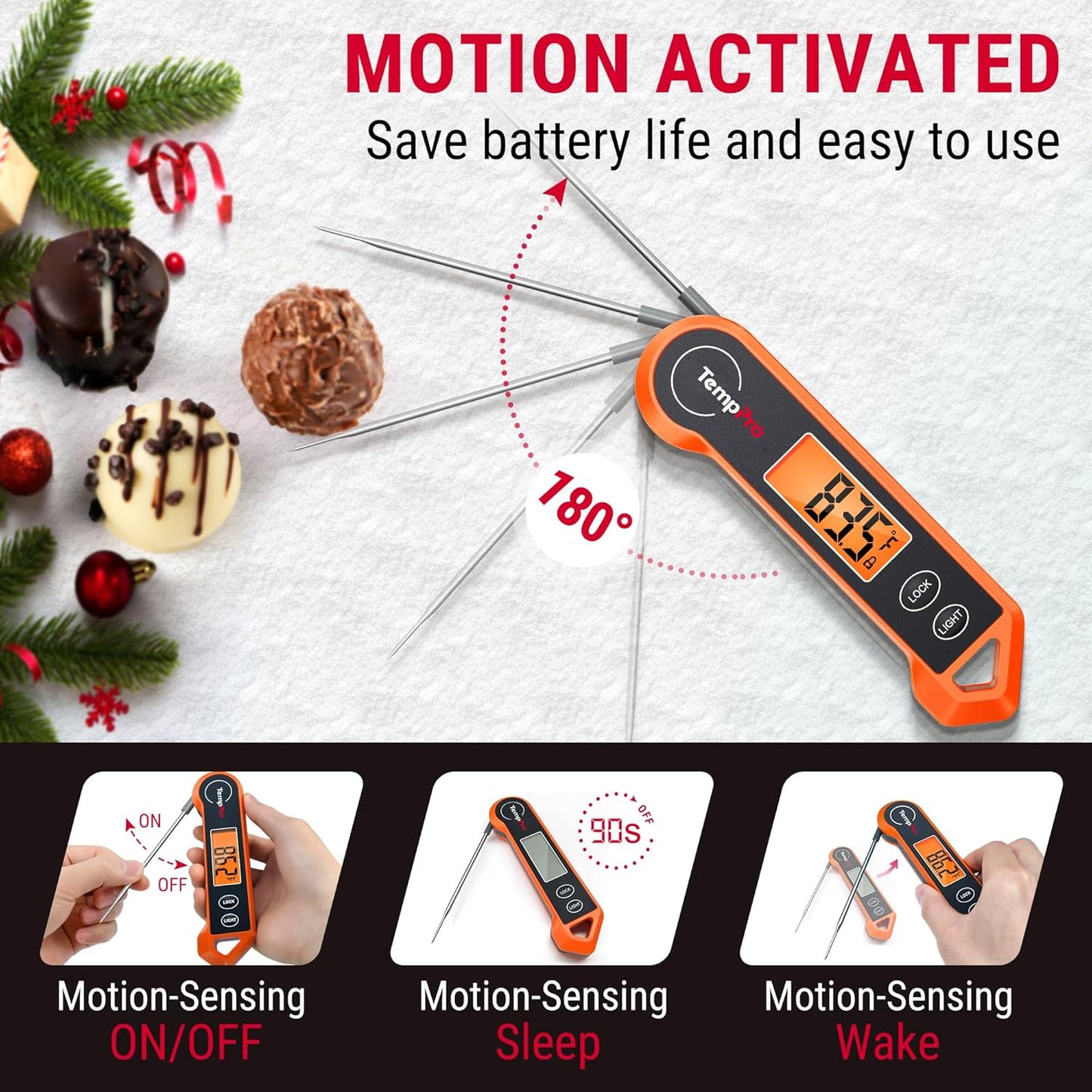 Digital Meat Thermometer - Instant Read 1 Sec Cooking Tool | Motion-Sensing BBQ & Frying Thermometer for Father's Day Gift