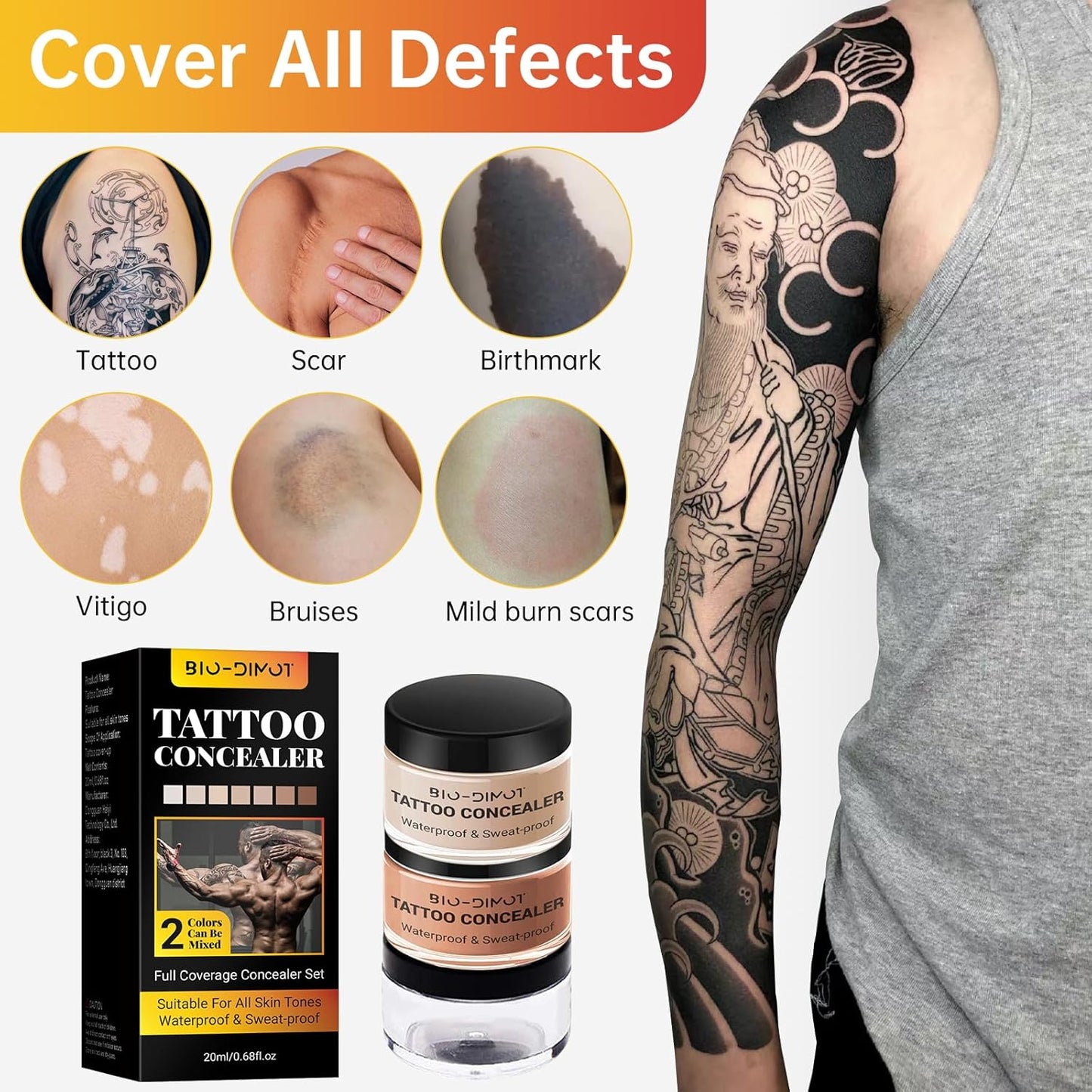 Tattoo Cover Up Makeup - Waterproof Full Coverage Foundation for Scars & Birthmarks | Natural Skin Tone Match, 0.68oz