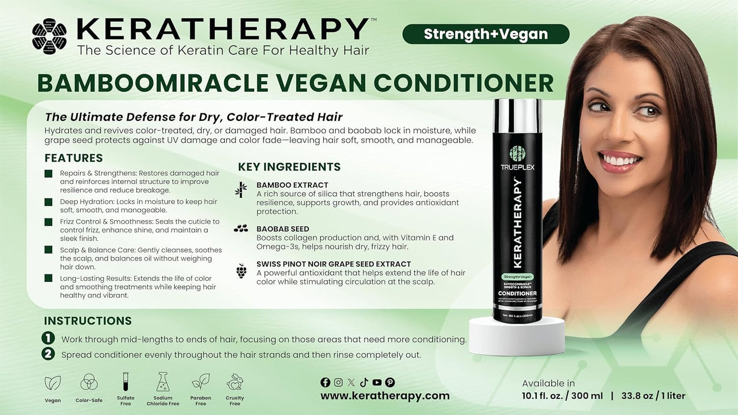Bamboo Miracle Smooth & Repair Conditioner - Vegan Hydrating Formula for Damaged, Frizzy Hair | Grape Seed & Baobab Extract