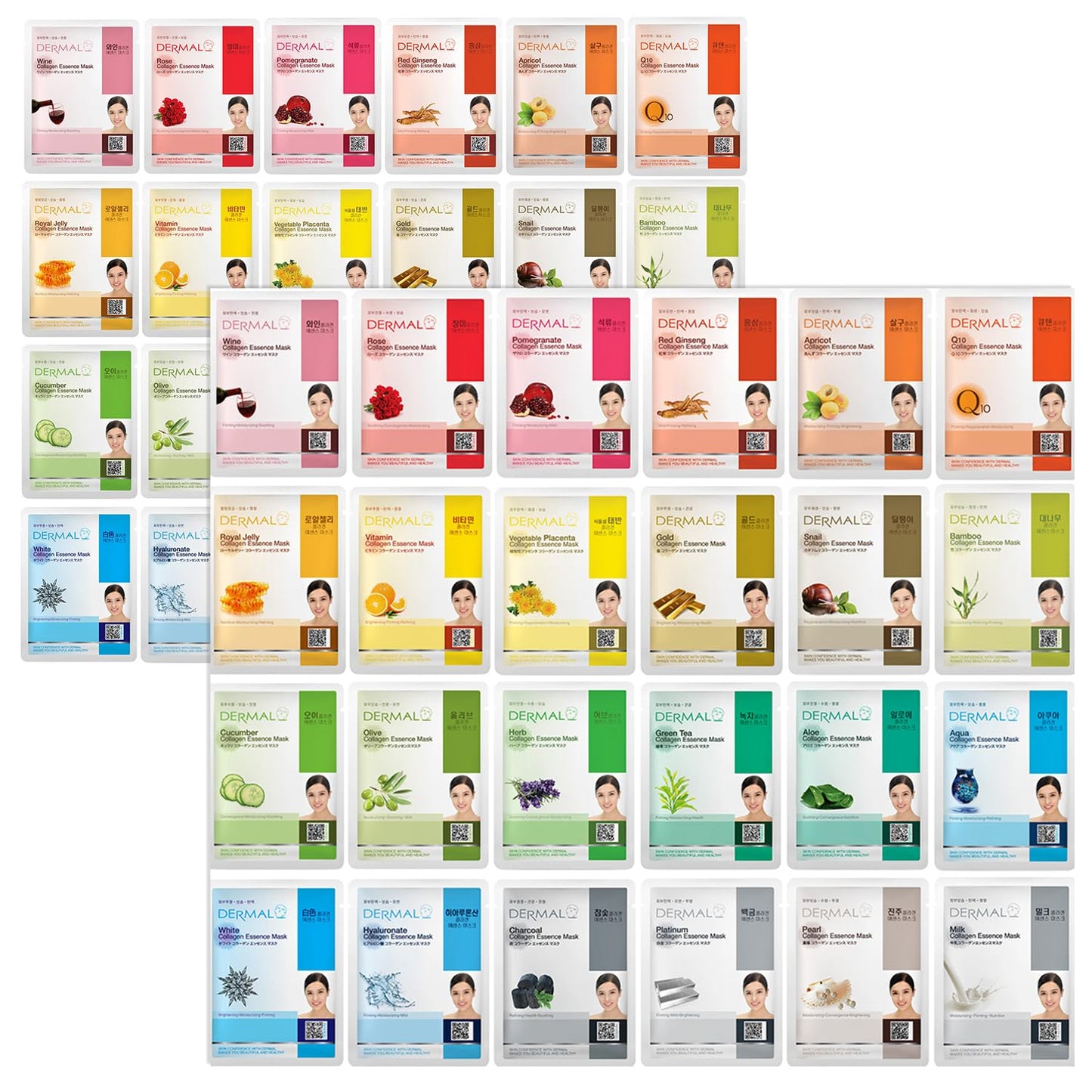 Dermal Facial Mask Combo Pack | Premium Korean Sheet Masks for Daily Skincare - 24 Masks