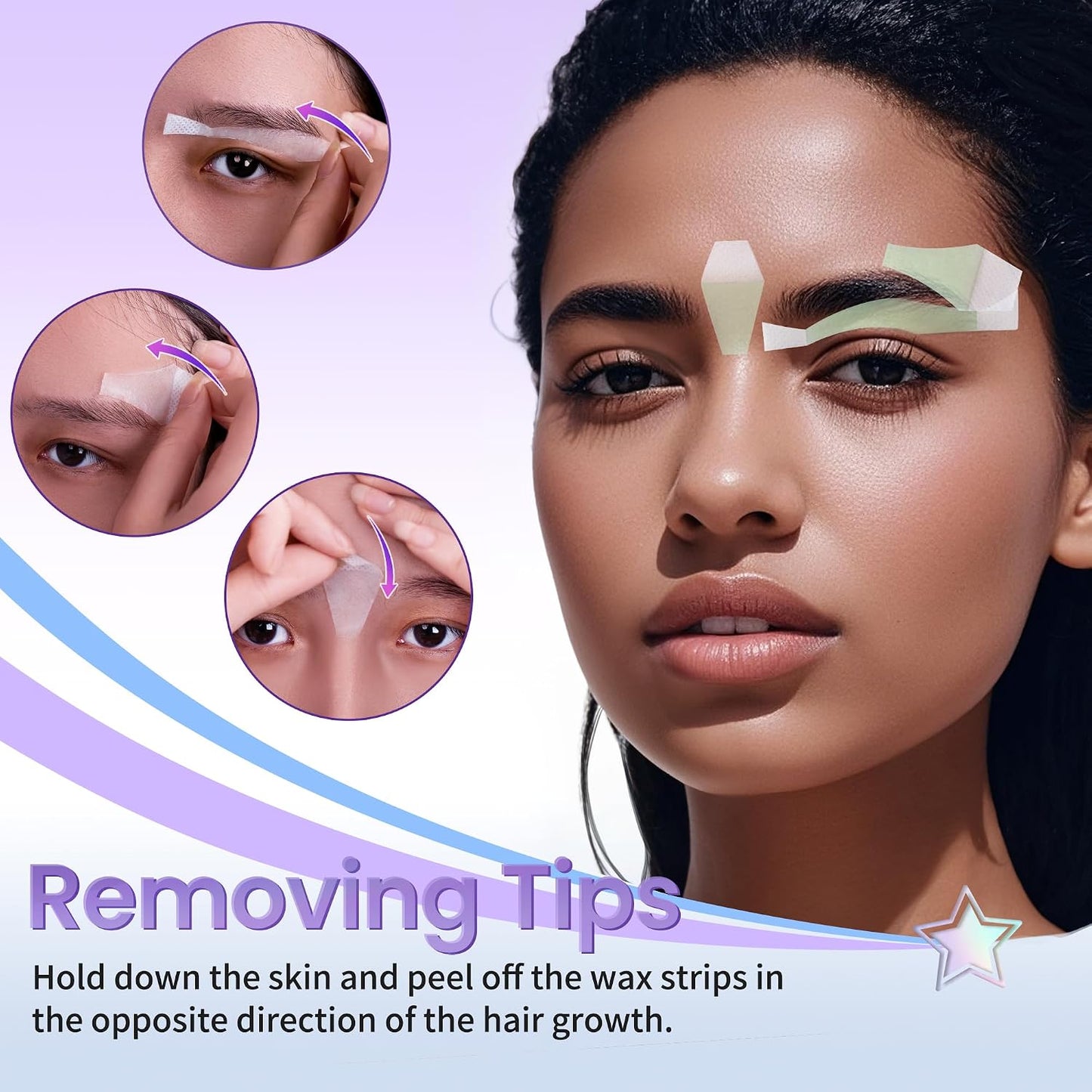 Eyebrow Wax Strips - Facial Hair Removal for Women | 24 Strips + 4 Soothing Wipes