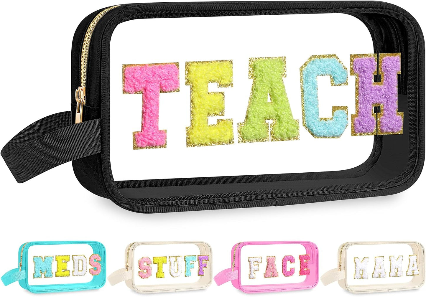 Teacher Survival Kit Bag - Waterproof Clear Makeup Pouch with Chenille Letters | Perfect Gift for Women