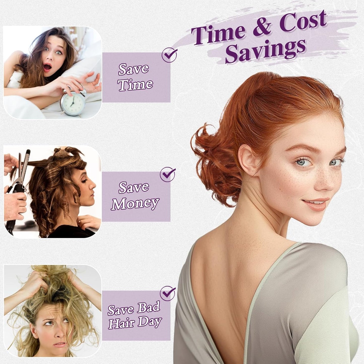 Copper Red Ponytail Extension - 10 Inch Wavy Drawstring Clip-In Hairpiece for Women | Synthetic Hair