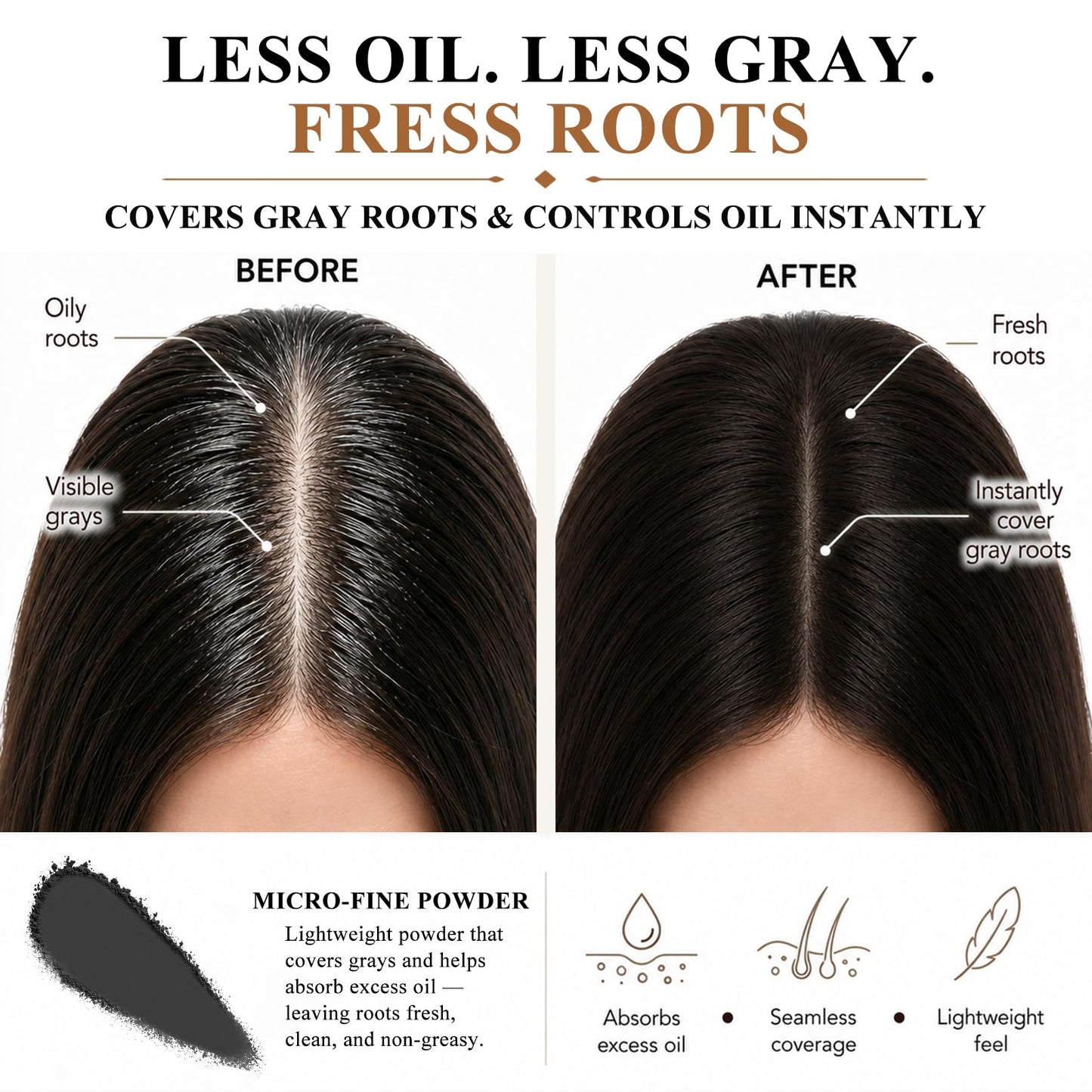 HAFITTY Root Touch Up Powder, Covers Gray Roots & Sparse Hair, Absorbs Excess Oil, All-Day Coverage, Natural Looking Finish, Easy to Apply, Hairline Powder for Women & Men (Hazel Brown)