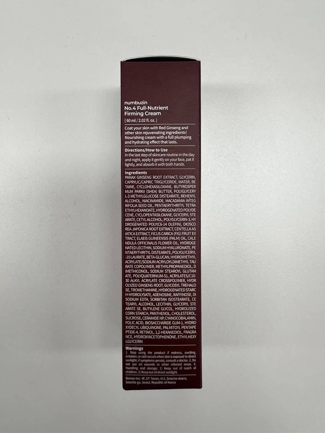 Numbuzin No.4 Cream - Full-Nutrient Firming Cream for Skin Elasticity & Anti-Aging | Red Ginseng & Niacinamide | 2.02 fl. oz.