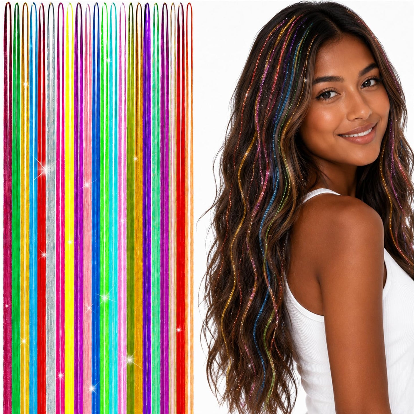 XSASLYET Hair Tinsel, 22 Colors Hair Tinsel Kit for Girls, 8800 Strands