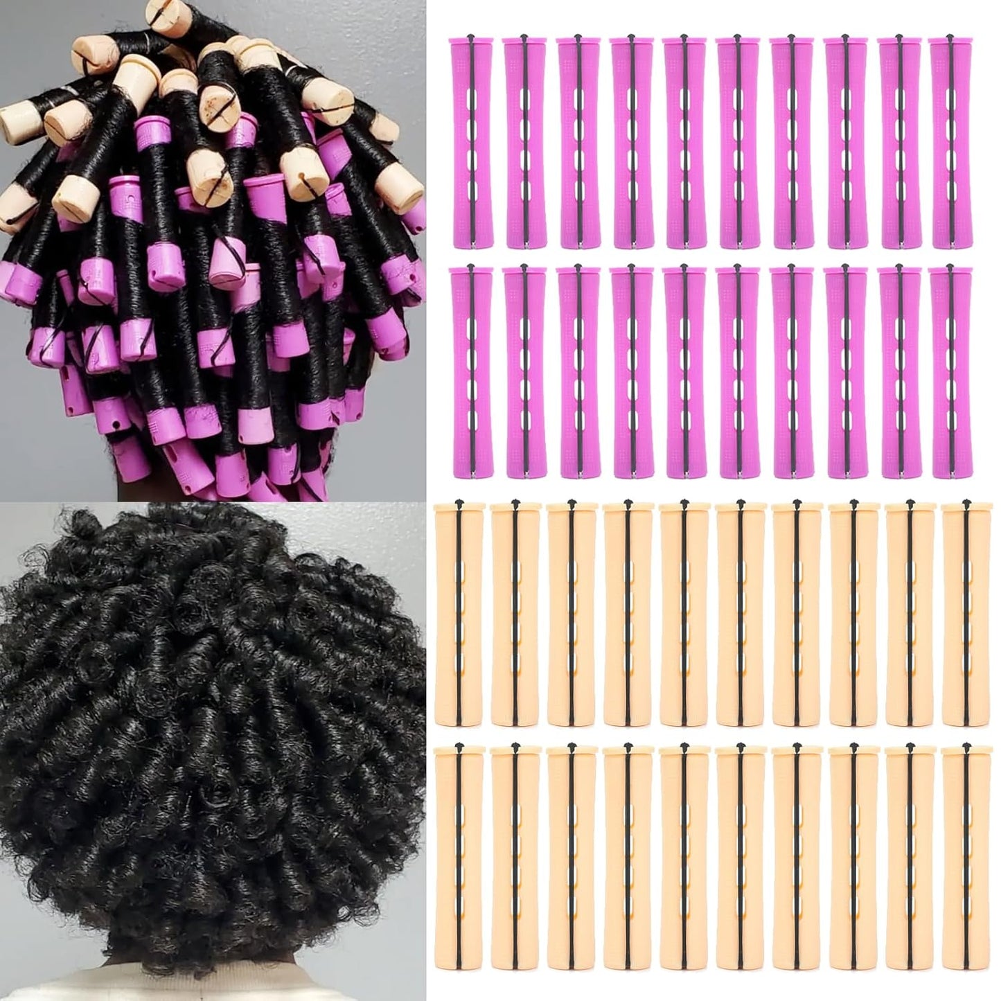 Perm Rods for Short Hair - 40 Pcs Beige Plastic Curlers for Black Women | Medium Size Peach Hair Rollers