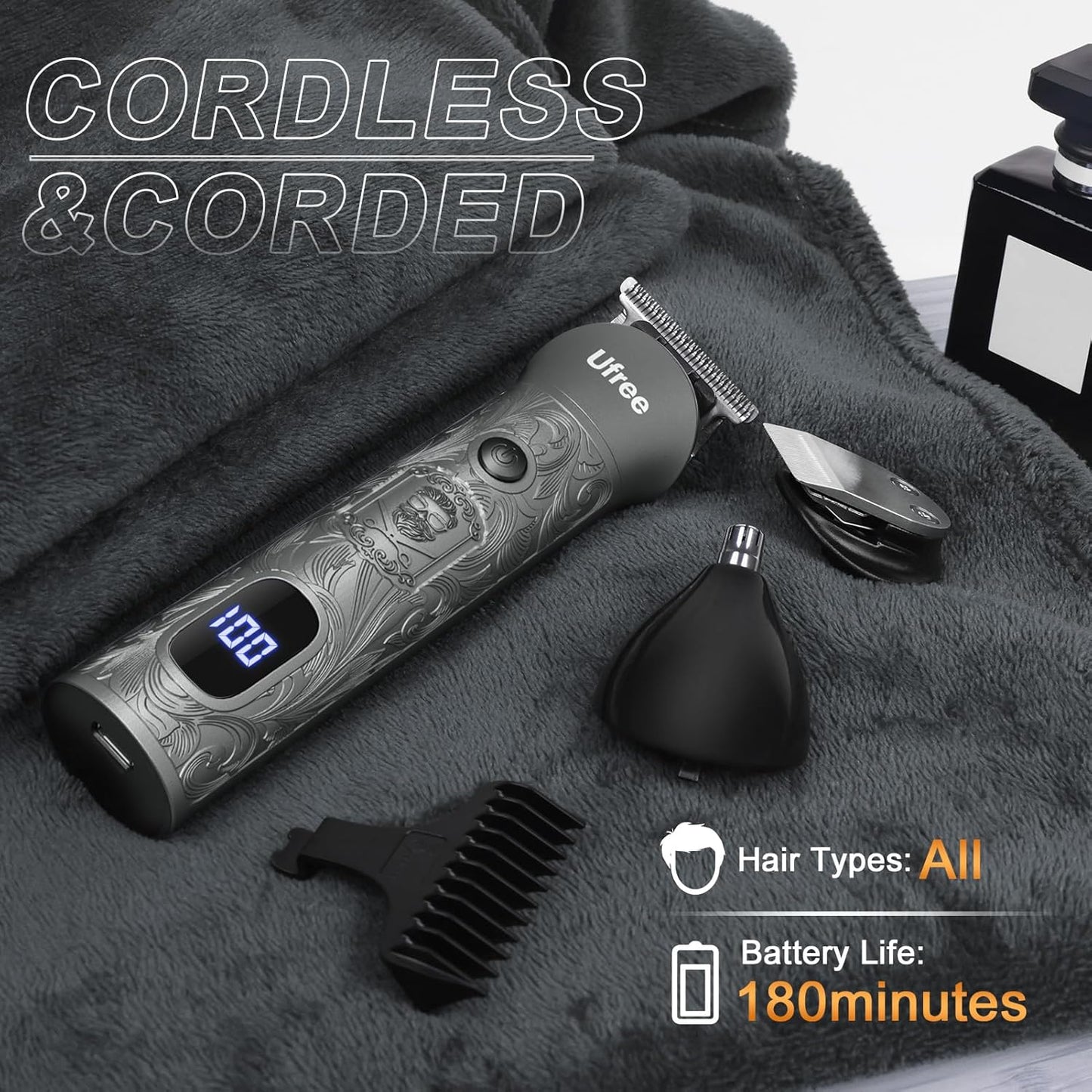 Beard Trimmer for Men - Cordless Electric Hair Clipper & Grooming Kit | Nose, Face, Ear, Body Care