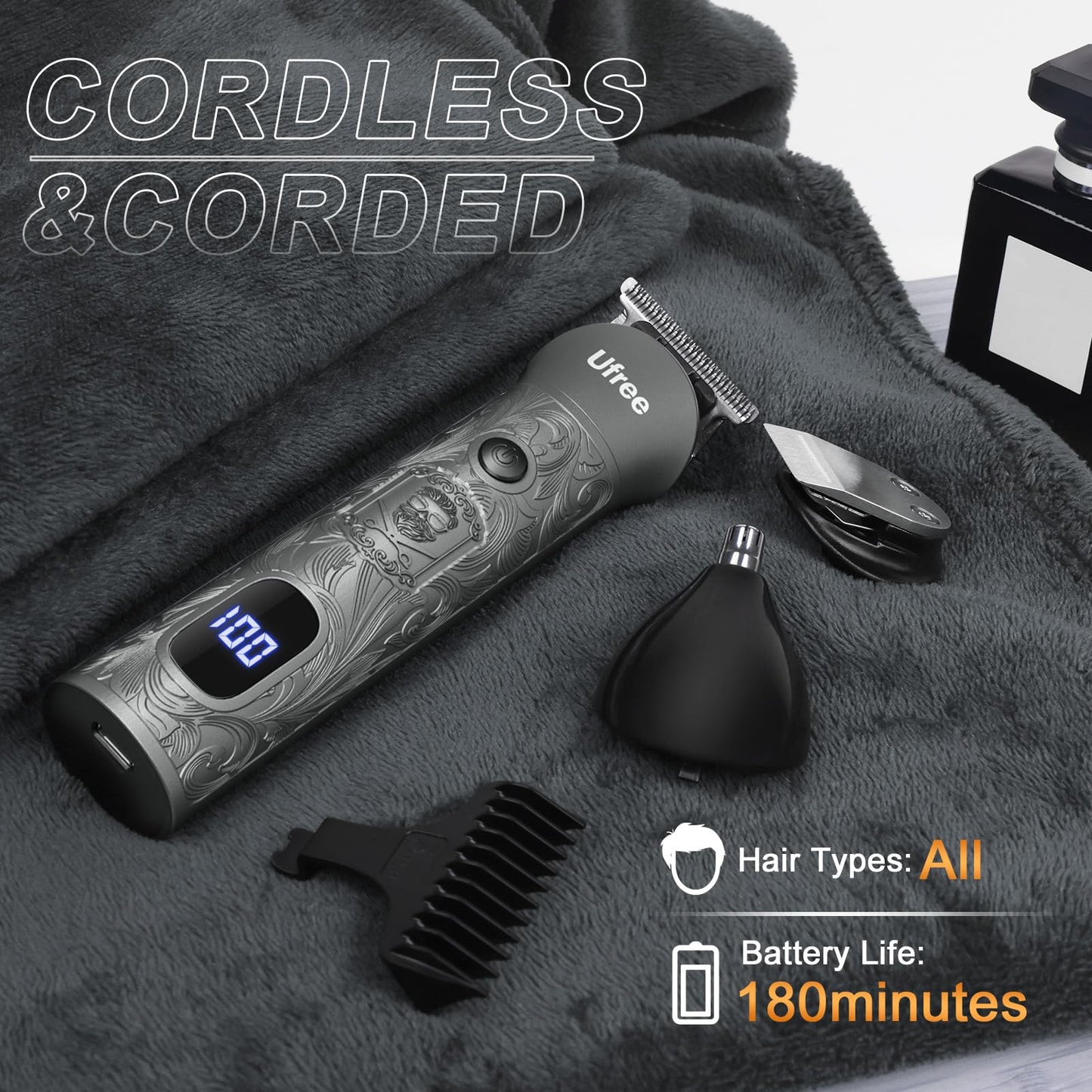 Ufree Beard Trimmer for Men with Hair Clipper, Professional Hair Clippers for Men and Hair Trimmers, Cordless Electric Razor Mens Grooming Kit for Nose, Face, Ear, Body, Gifts for Men Husband Father