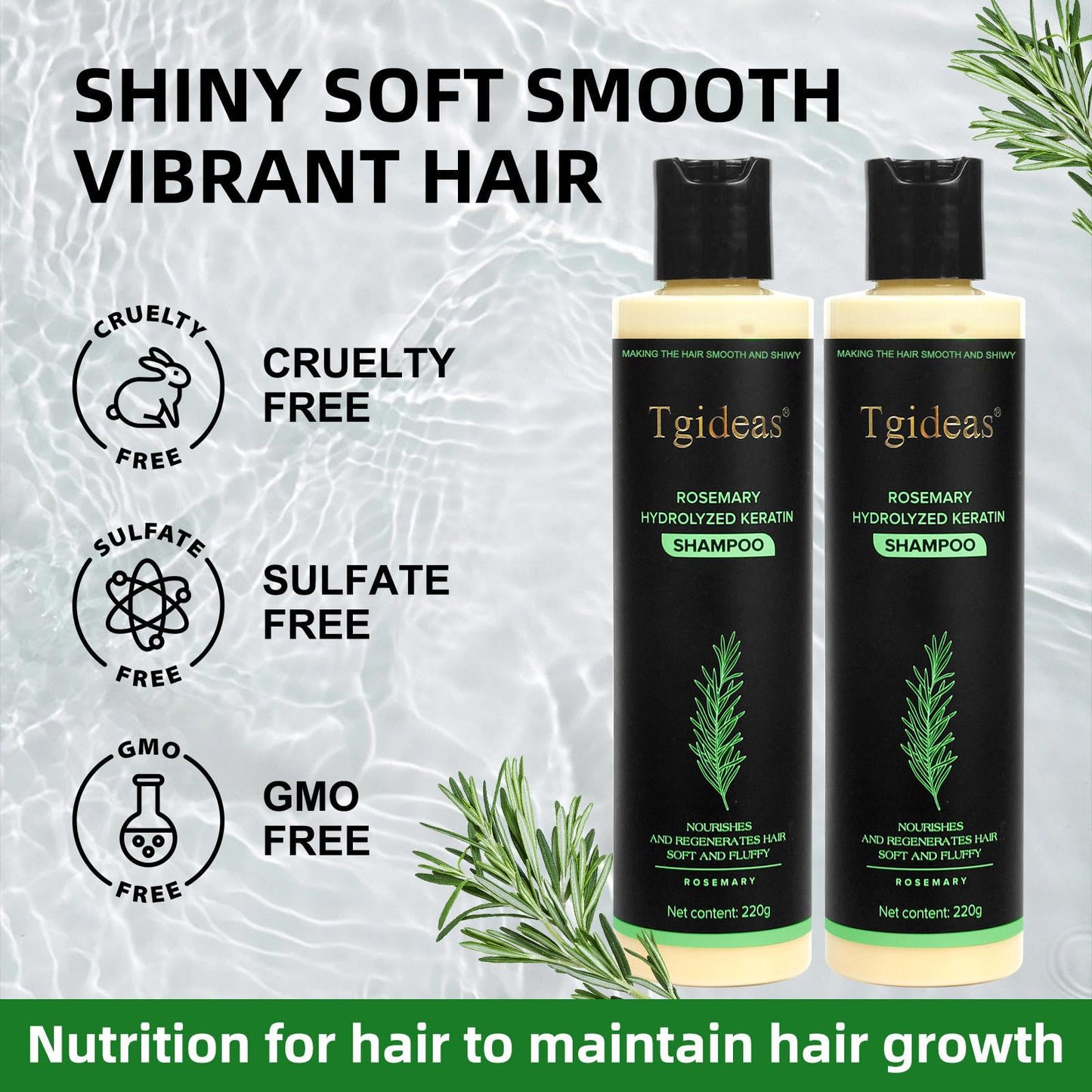 Tgideas Rosemary & Biotin Shampoo for Thinning Hair, Volumizing Shampoo for Fuller, Thicker Hair, Strengthening & Nourishing Formula with Root Lift, Gentle Daily Care for Women & Men (7.4 fl oz)