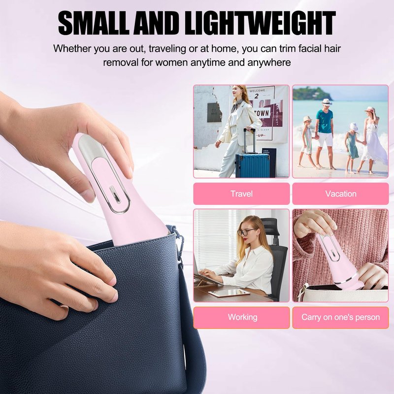 3.0 Women Face Epilator, 7-in-1 Rechargeable Facial Hair Remover with LED Battery Display, Facial Shaver for Face, Eyebrow, Nose Trimmer (Pink)