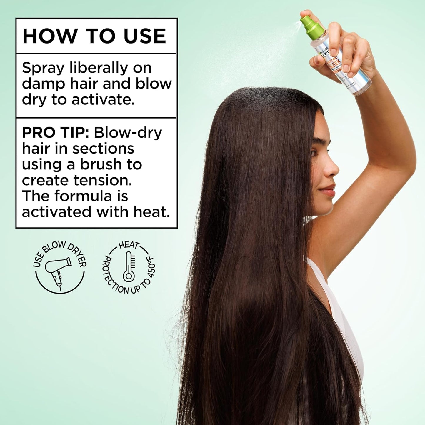 Garnier Fructis Diamond Sleek Hair Shine Spray | 100-Hour Frizz Control & Heat Protectant with Vegan Keratin, 4.6 Fl Oz