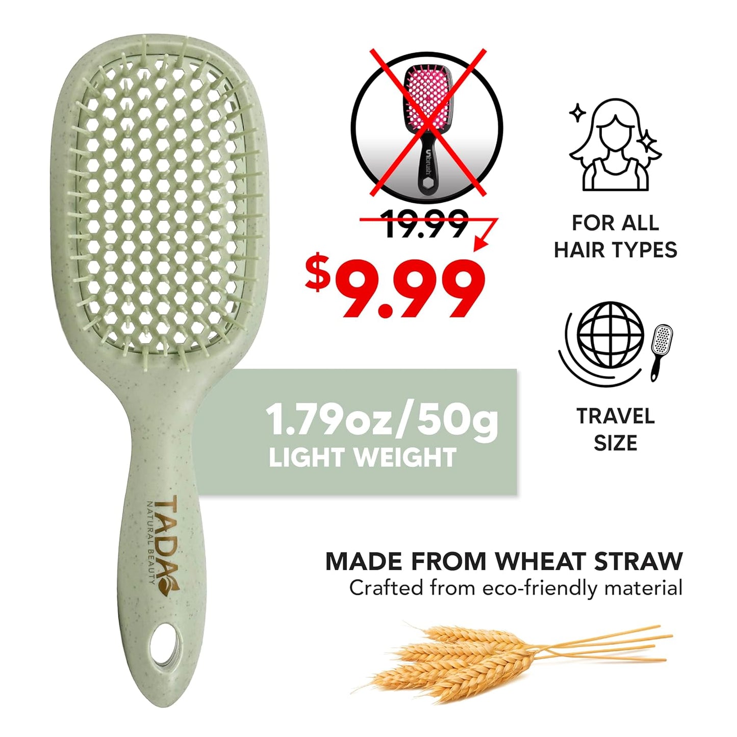 Natural Beauty Hair Brush Detangler - Ideal for Curly, Thick, and Wavy Hair | Quick Drying & Styling, 2-Pack (4 Colors)