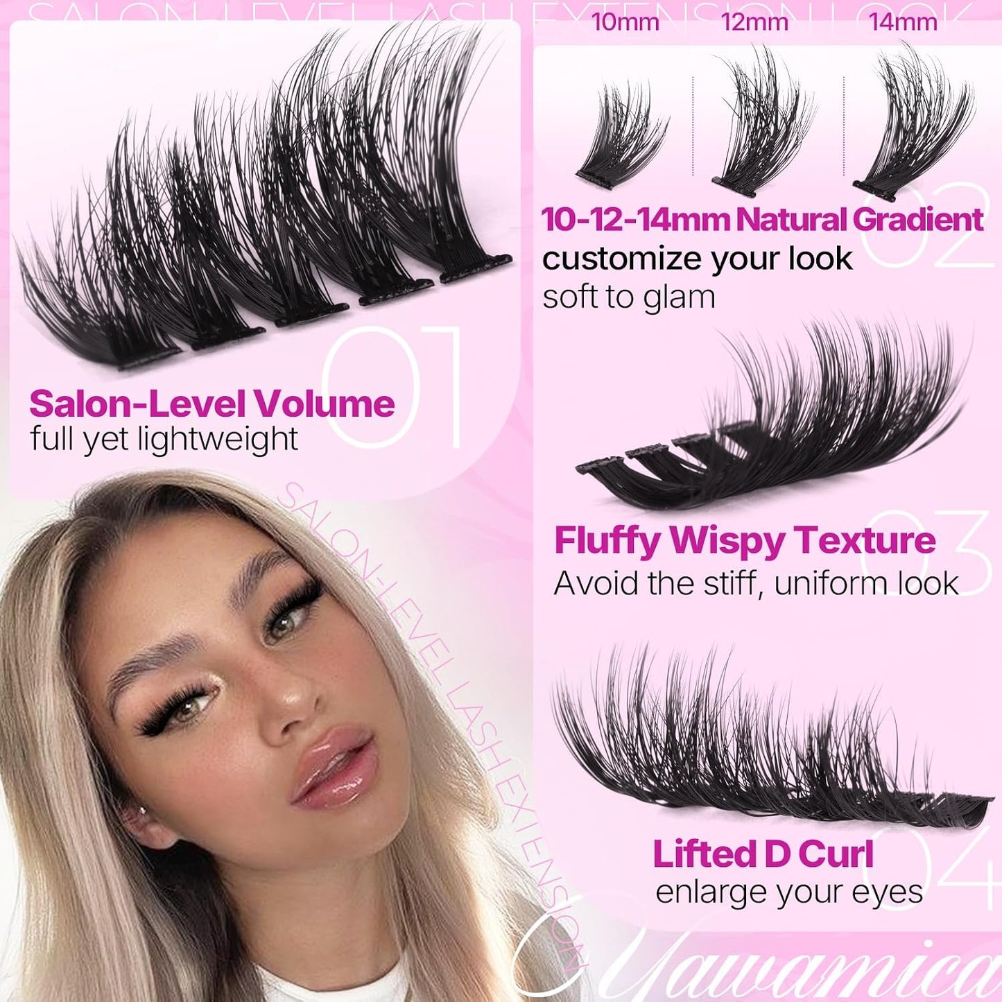 Fluffy Lash Clusters - 10-14mm D Curl Individual Eyelash Extensions | Thick 200D Volume for Soft Glam