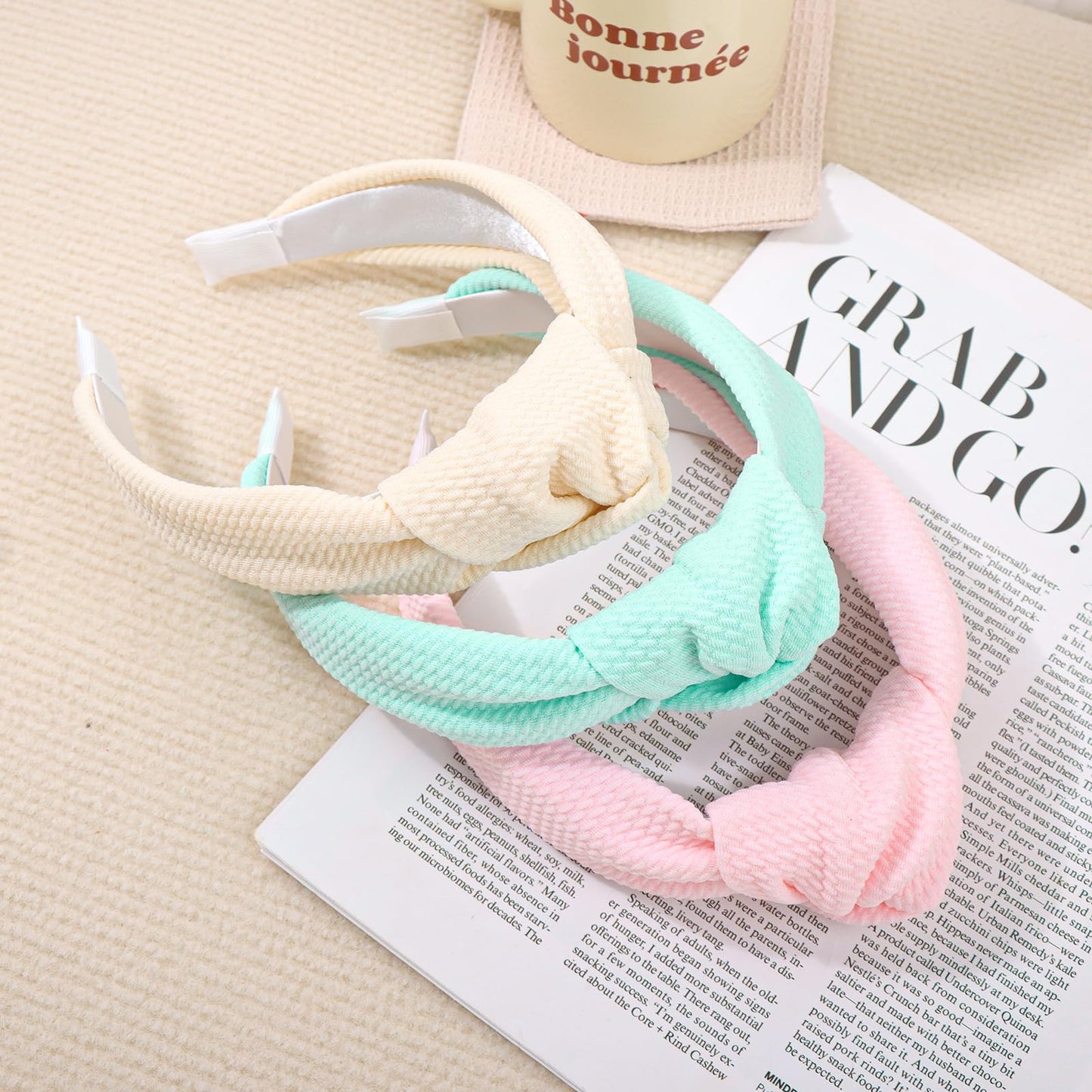 YanJie Headbands for Girls - Non Slip Fashion Wide Top Knotted Headbands, Comfortable Cute Hair Accessories, Pink 3Pcs