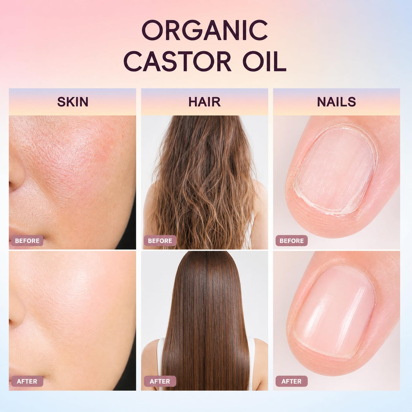 Narvokey Organic Castor Oil Roll On with Rose Quartz Roller, 100% Cold Pressed, Hexane-Free, for Face, Body, Hair, and Eyebrows (1)