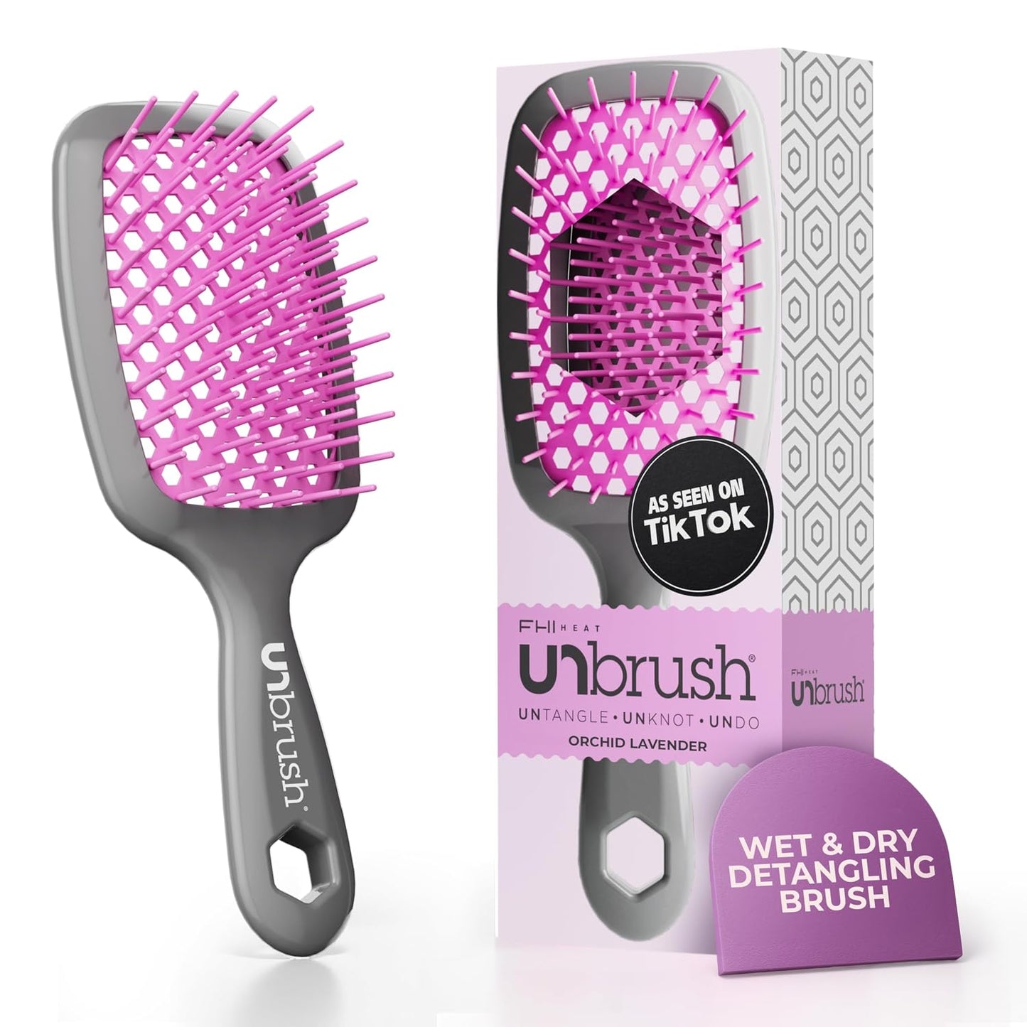 FHI Heat Detangling Brush - Pain-Free Brushing for Wet & Dry Hair | Durable DuoFlex Bristles, Lightweight, Cherry Blossom