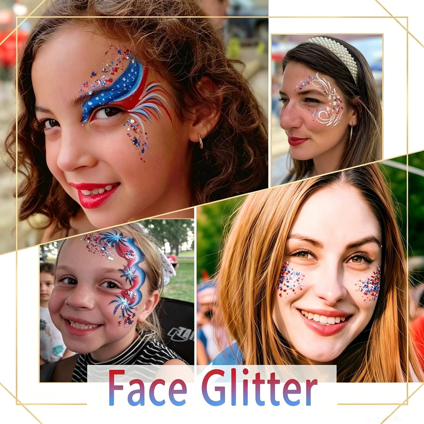 Patriotic Body Glitter Stick with Star,4th of July Outfits and Accessories,250th Anniversary Sparkling Face Hair Glitter Makeup for Women,Fourth of July Red White Blue Waterproof Hair Glitter