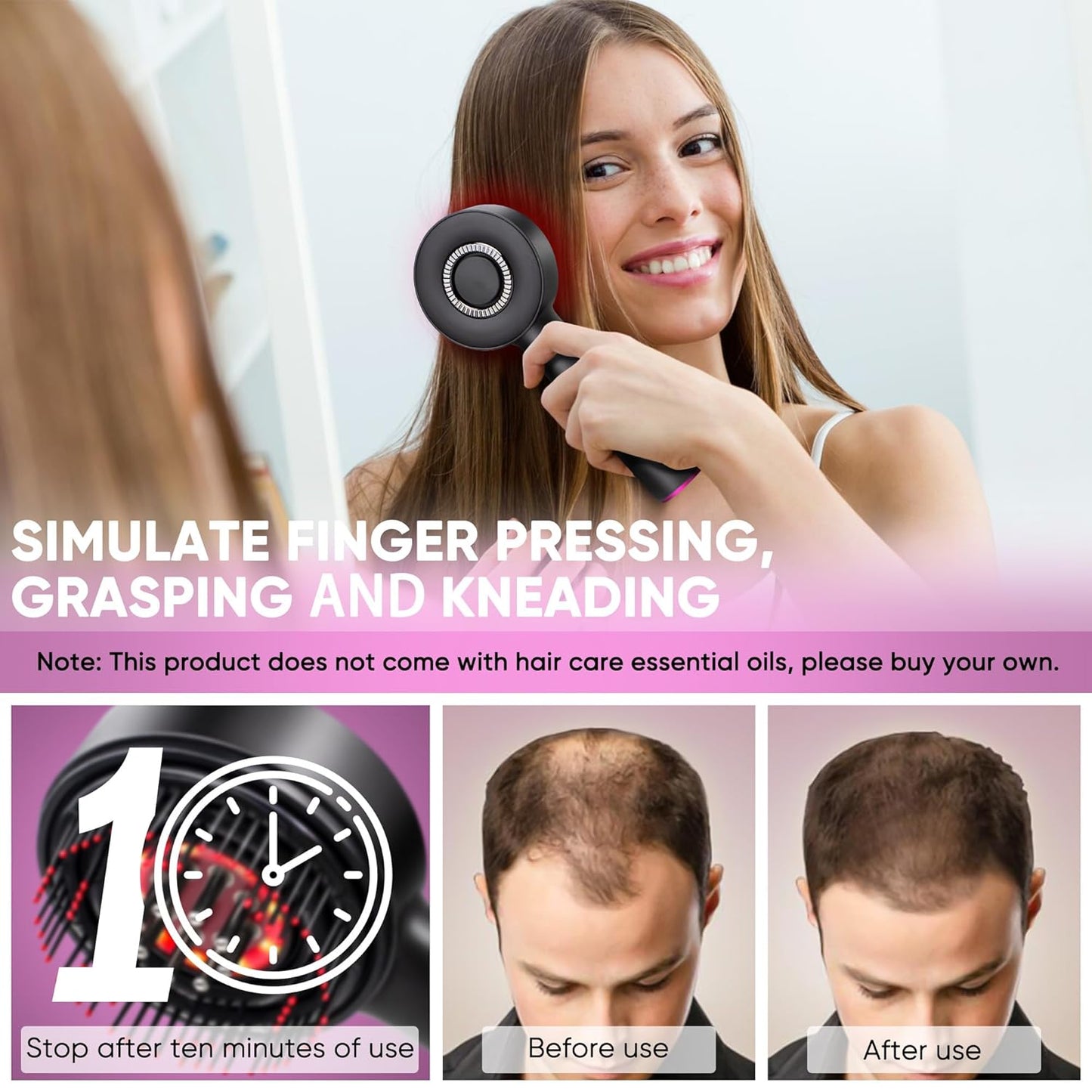 Rechargeable 3 in 1 Scalp Massager & Hair Growth Oil Applicator - IPX7 Waterproof Electric Brush for All Hair Types | Home & Travel Use