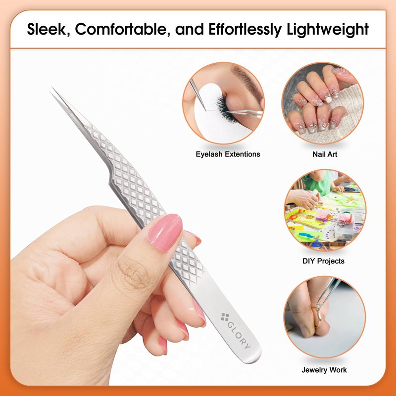 Precision Fiber Tips Perfect Tweezers for Isolation and Classic Eyelash Extensions, Stainless Steel Pro Straight Tip Anti-Slip Diamond Grip Tweezers for Lash Artists, Nail Art & jewelry work