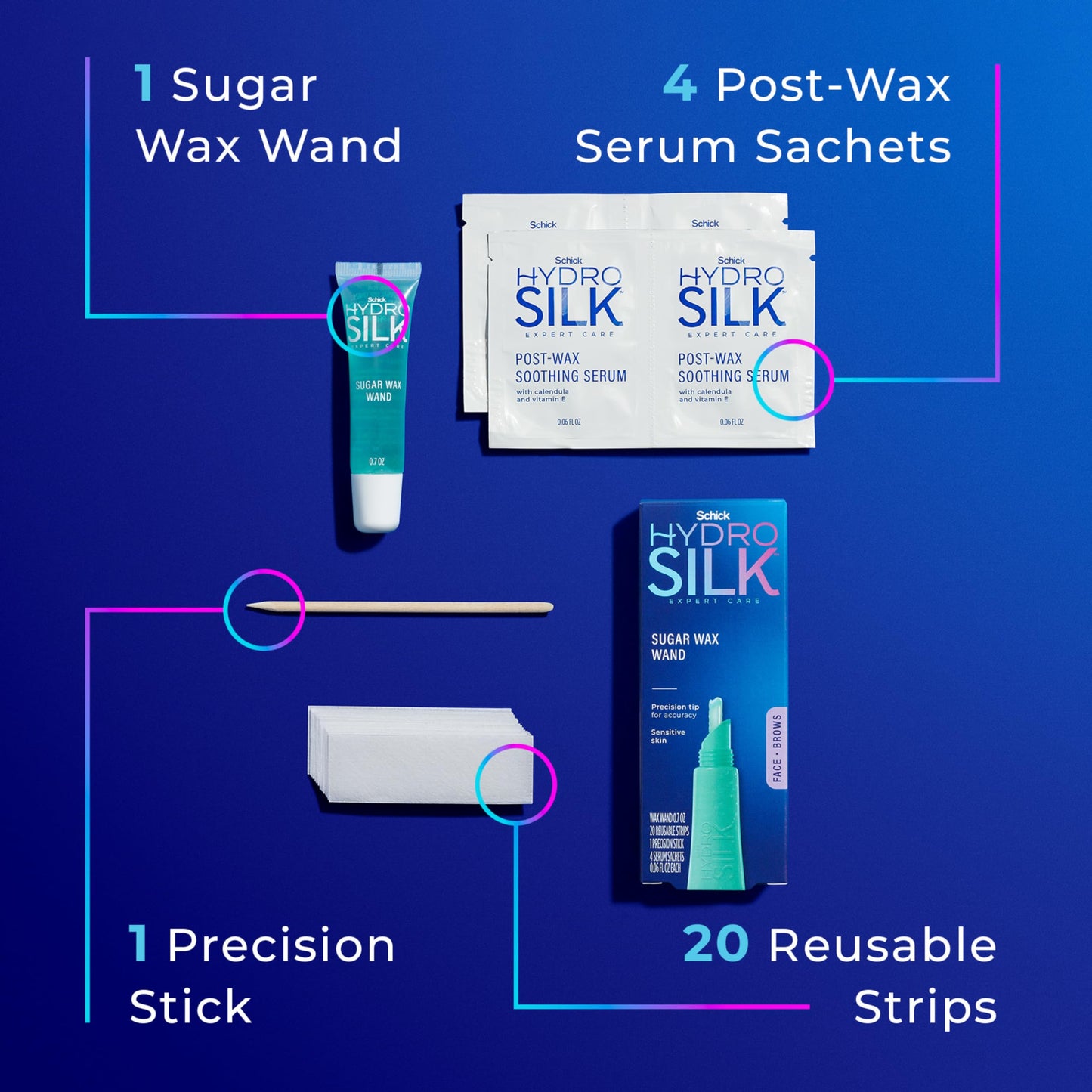Schick Hydro Silk Sugar Wax Wand | Eyebrow Wax Pen, Face & Lip Waxing, Facial Hair Removal Depilatory, 0.7oz