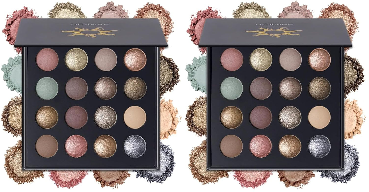 UCANBE Baked Eyeshadow Palette - 16 Highly Pigmented Nude Shades | Matte & Glitter Finish
