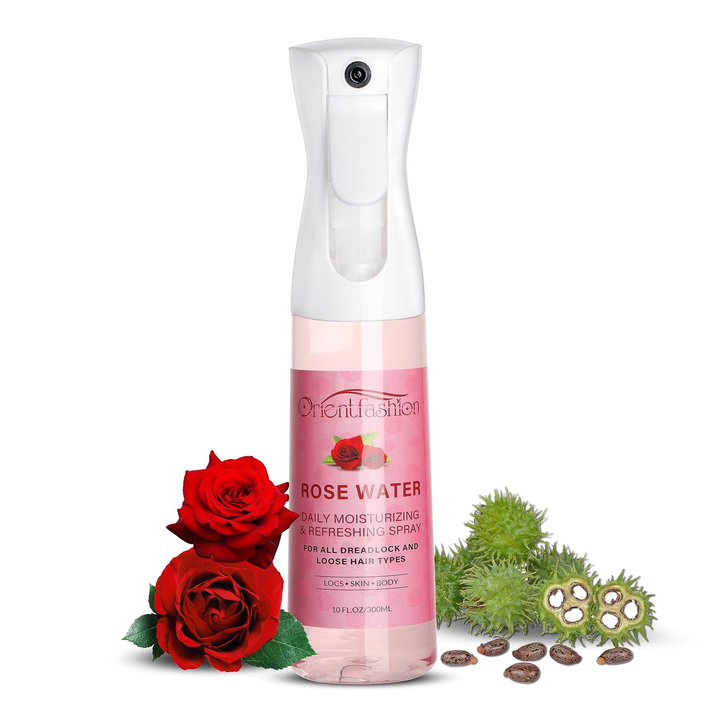 Orientfashion 10 Fl Oz Rose Water Spray for Locs, Loc Moisturizer Refreshing Spray Rosewater Hair Scalp Moisturizer for Hair Care and Maintenance, Castor Oil