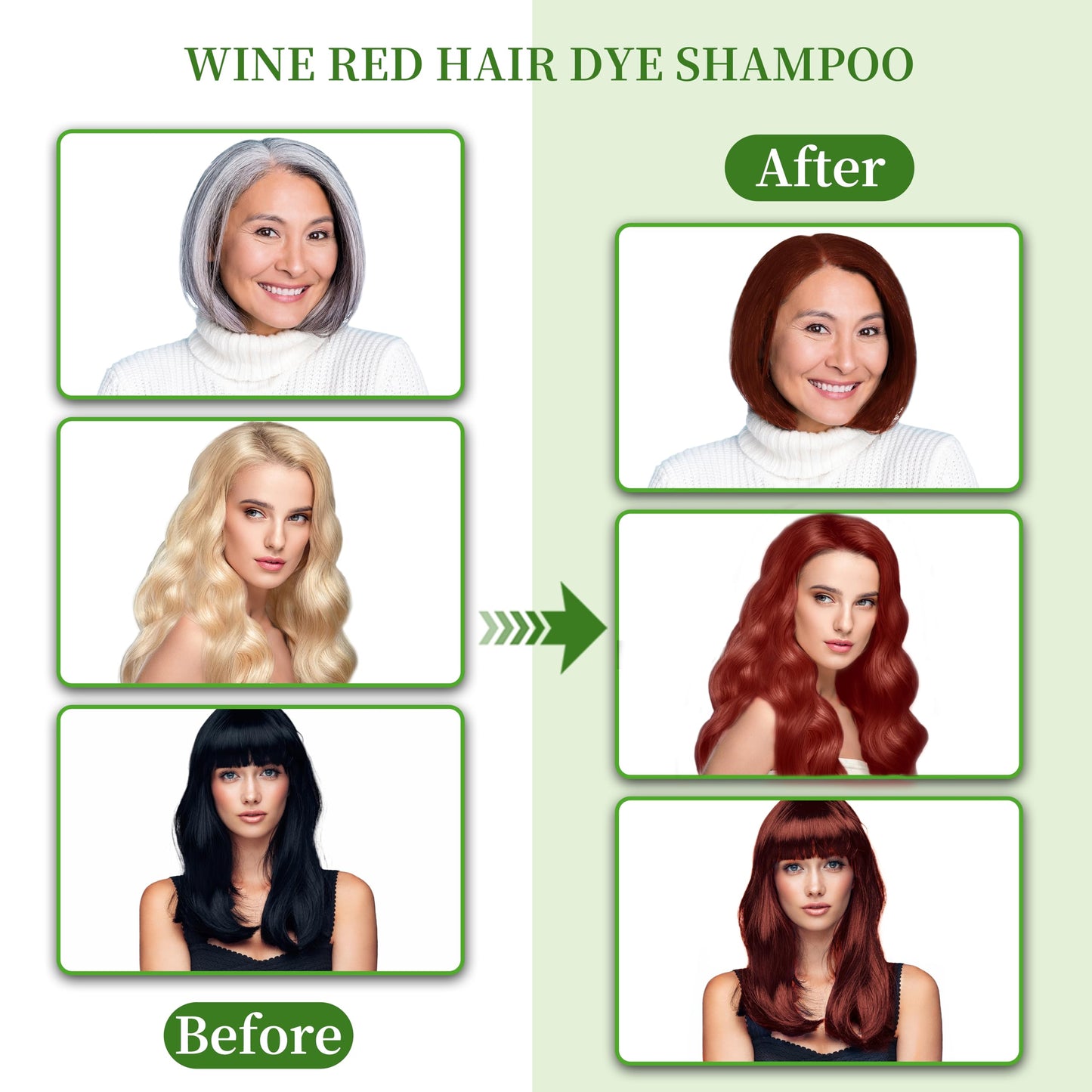 SHIHUANUO Hair Dye Shampoo 3 in 1 for Gray Hair Coverage, Herbal Ingredients Natural Shampoo Hair Dye for Women & Men/Ammonia-Free 520m（Wine Red）