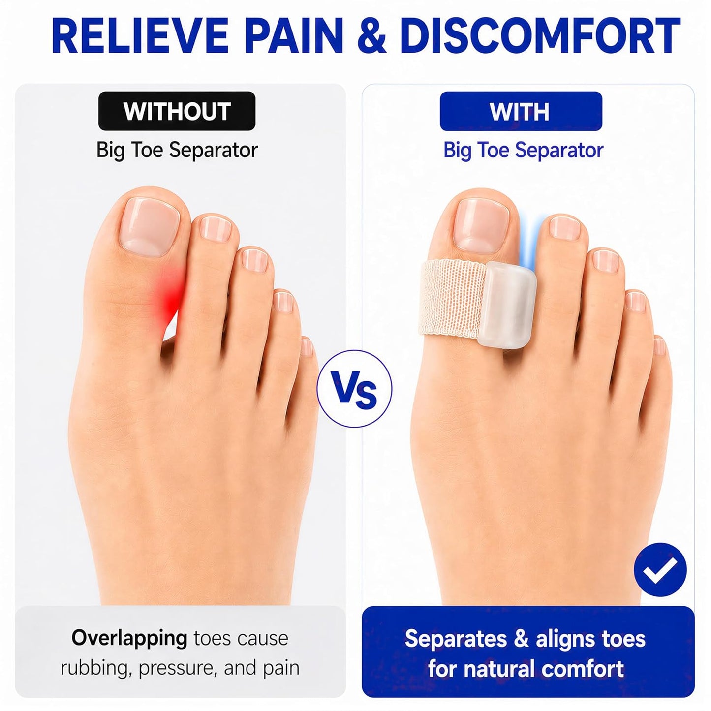 Big Toe Spacers - Hallux Valgus Corrector for Bunion Pain Relief | Comfortable Fit for Men & Women