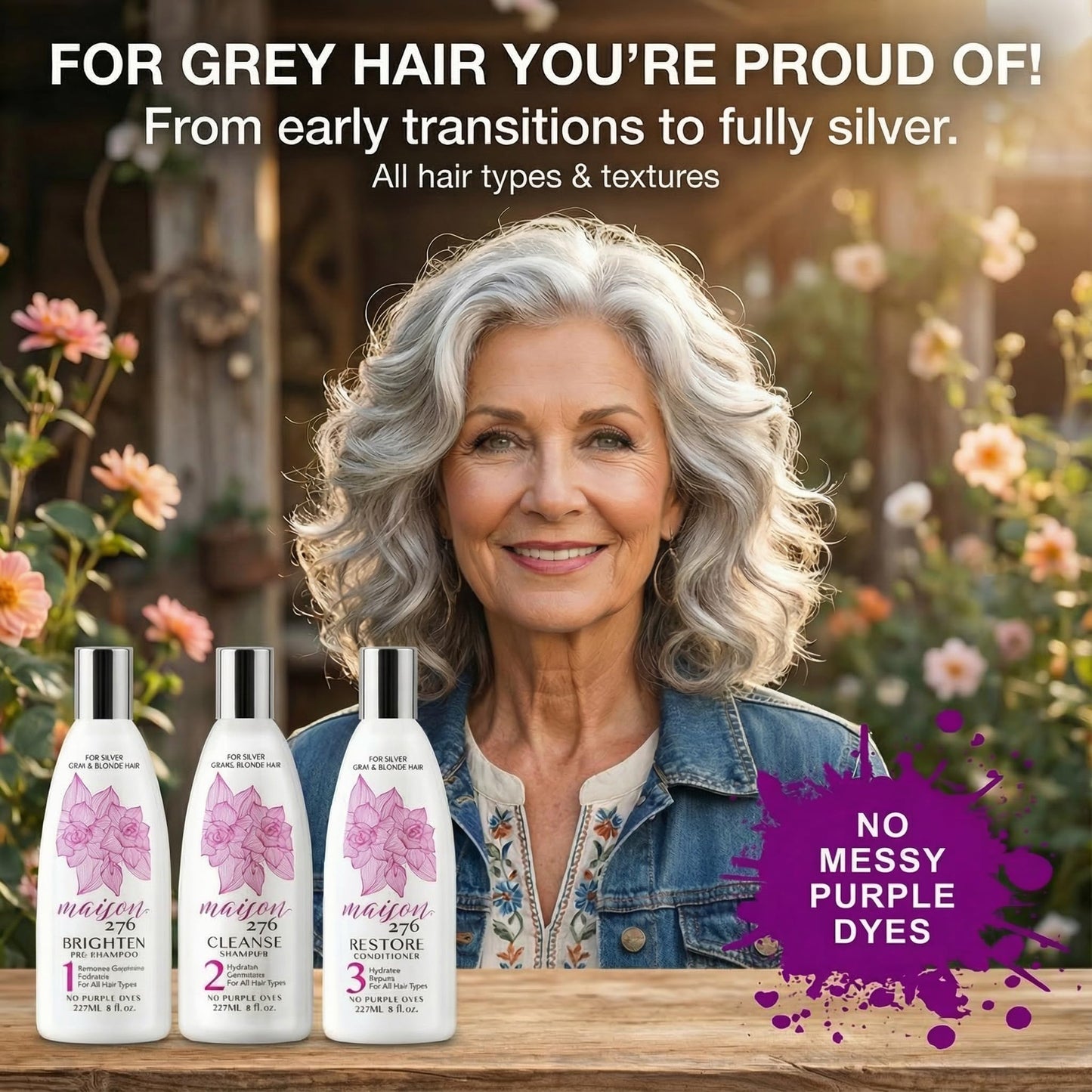 Maison 276 Pre-Shampoo, Shampoo and Conditioner for Silver, Gray & Blonde Hair, 3-Step System, Tone-Brightening & Enhancement, No Purple Dyes, Neutralizes Brassiness, Sulfate-Free, 3 x 8 oz Btls