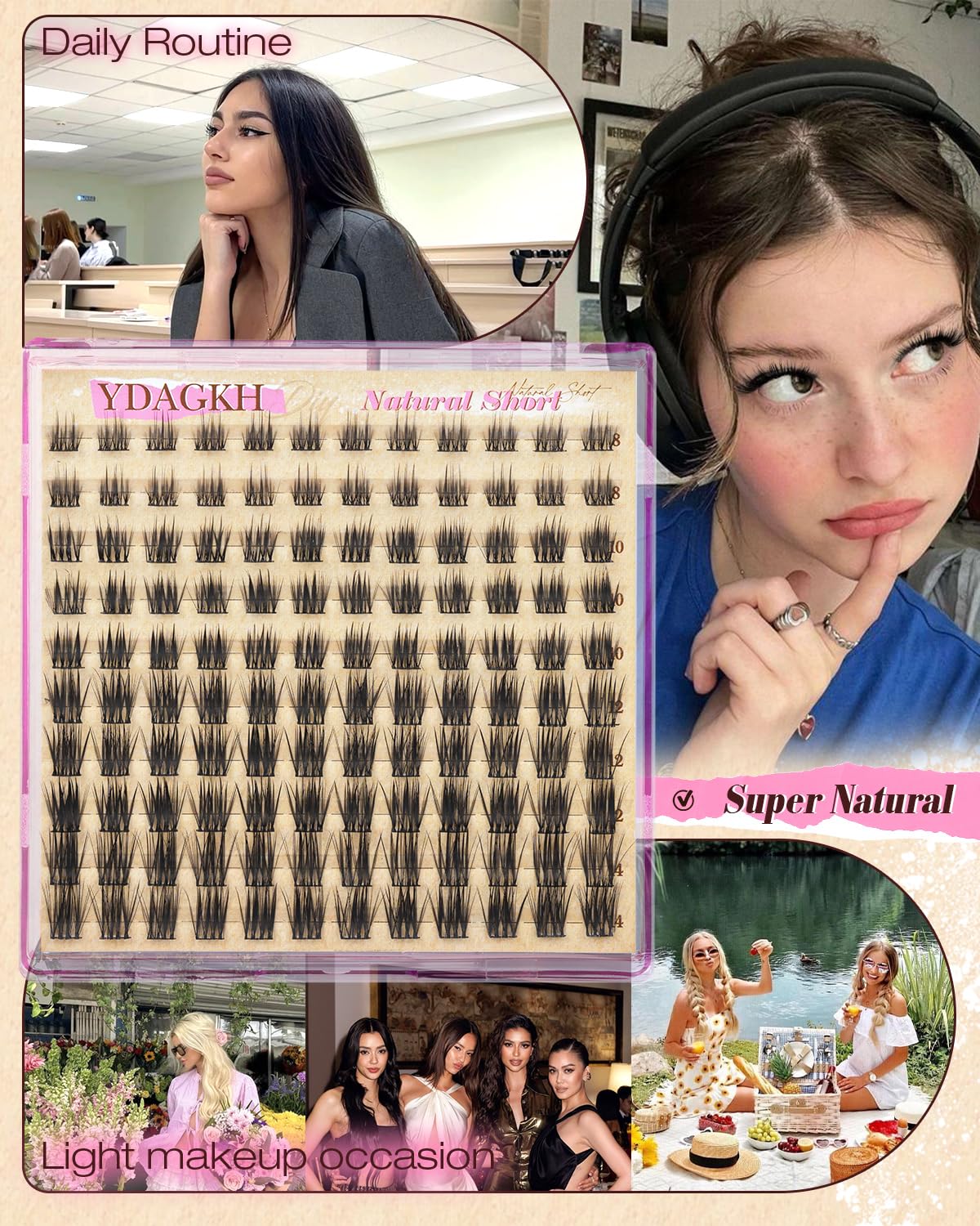 Natural Eyelash Clusters - Short Spiky Wispy Extensions 8-14mm | Ultra-Thin Band C Curl DIY Lashes