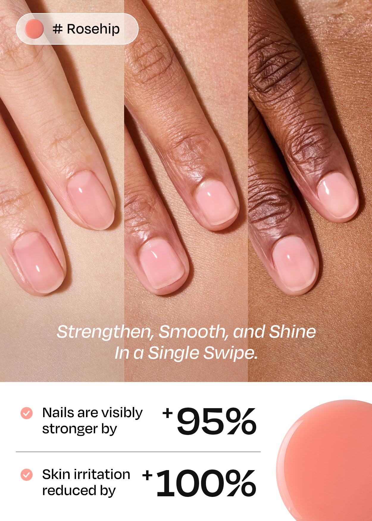 ohora Natural Glow Milk Syrup Nail Strengthener (Rosehip) - Tinted Nail Hardener for Brittle, Damaged Nails, Quick-Dry Glossy Finish, Nail Repair & Growth, 15 mL
