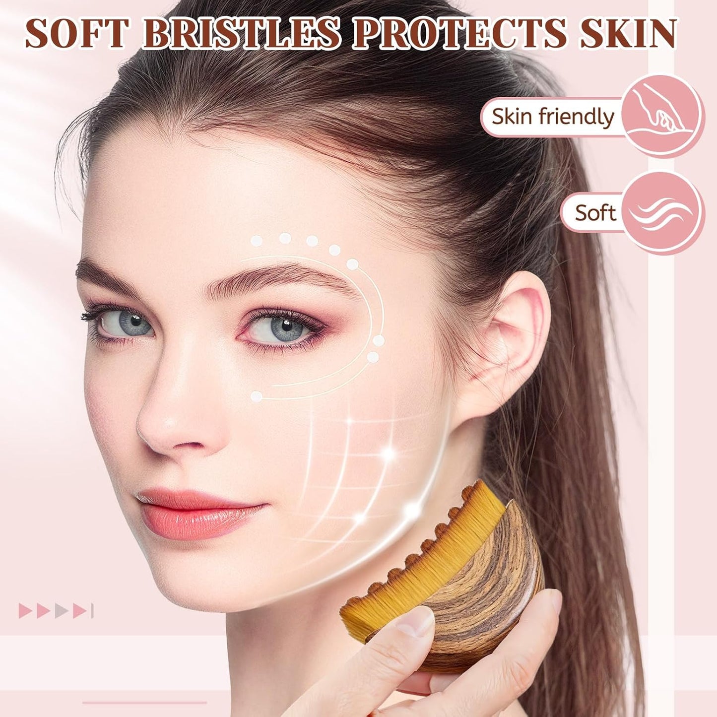 Lymphatic Drainage Face Brush - Sculpting Massager with Soft Bristles | Portable Gua Sha Tool for All Skin Types